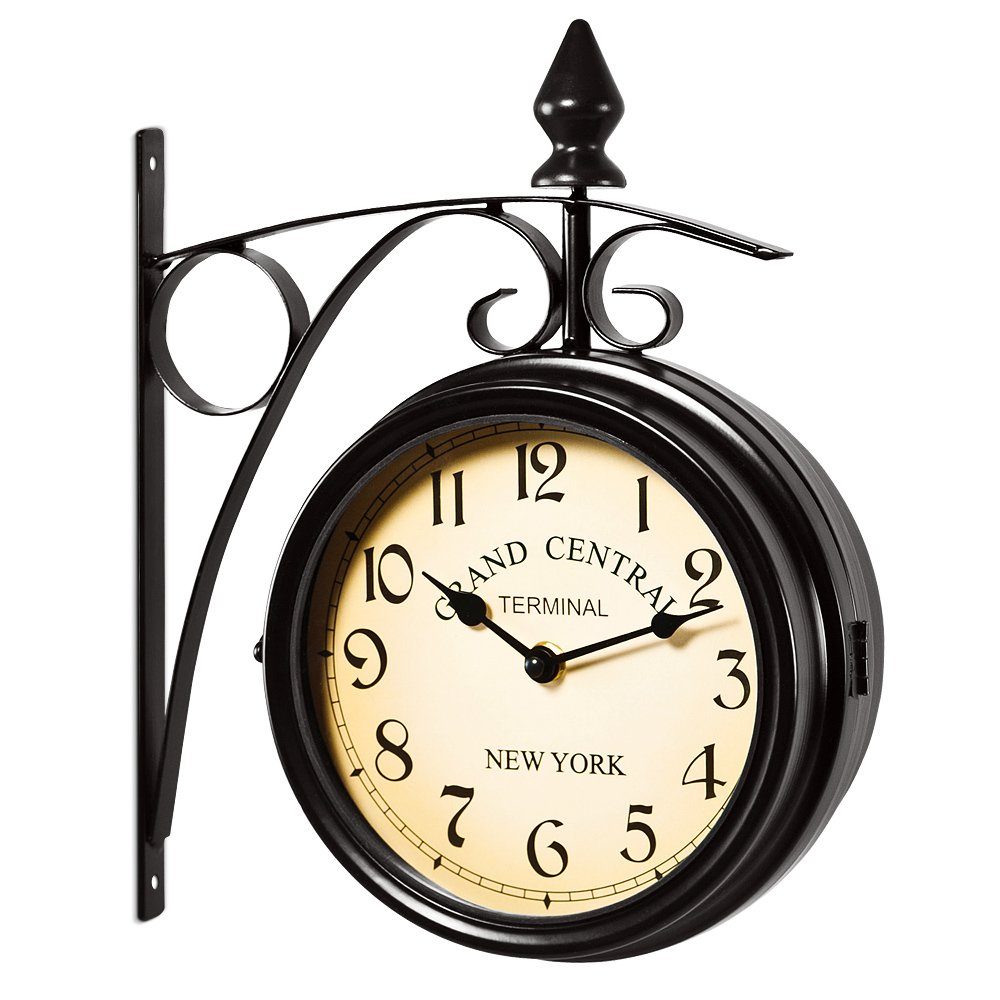 unho Malayas Zweiseitige Bahnhofsuhr Batterie-Betrieb,schwarz Wanduhr Uhr Retro Antik Stil Quarz Uhr,römische Zahlen