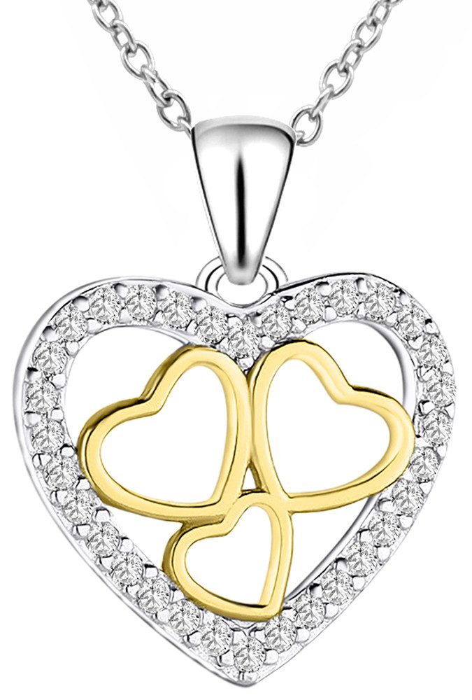 Herzkette Herz Kette 925 Silber 18k Gold Halskette Anhänger Damen Frauen