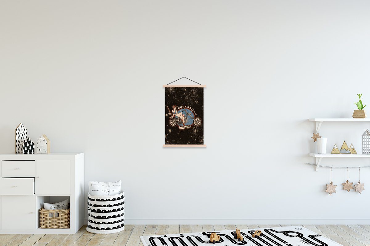 MuchoWow Poster Mannshöhle - Frau - Retro, (1 St), Posterleiste, Textilposter für Wohnzimmer, Bilderleiste, Magnetisch