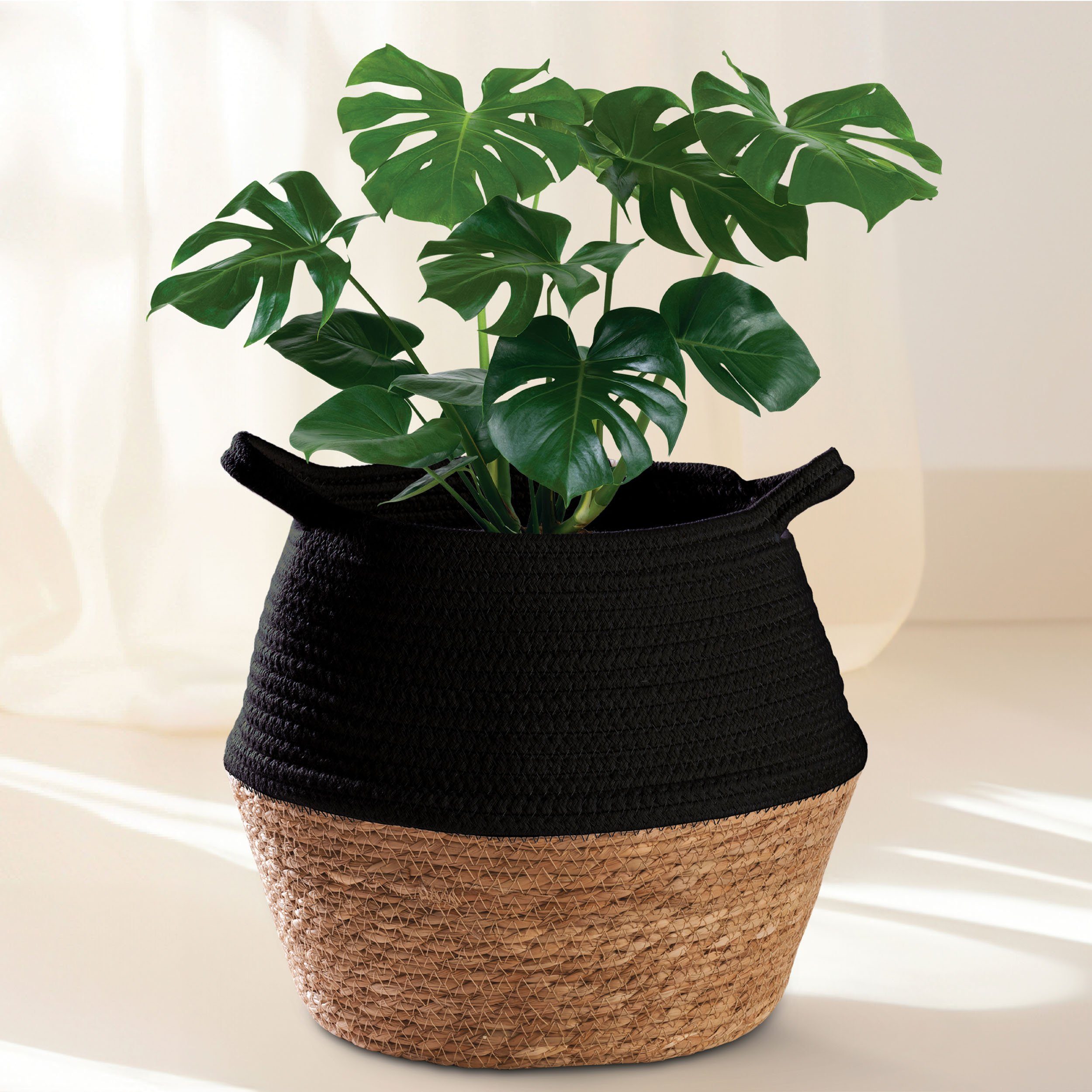 Praknu Aufbewahrungskorb Blumentopf Gross aus nachhaltigem Seegras und Baum günstig online kaufen