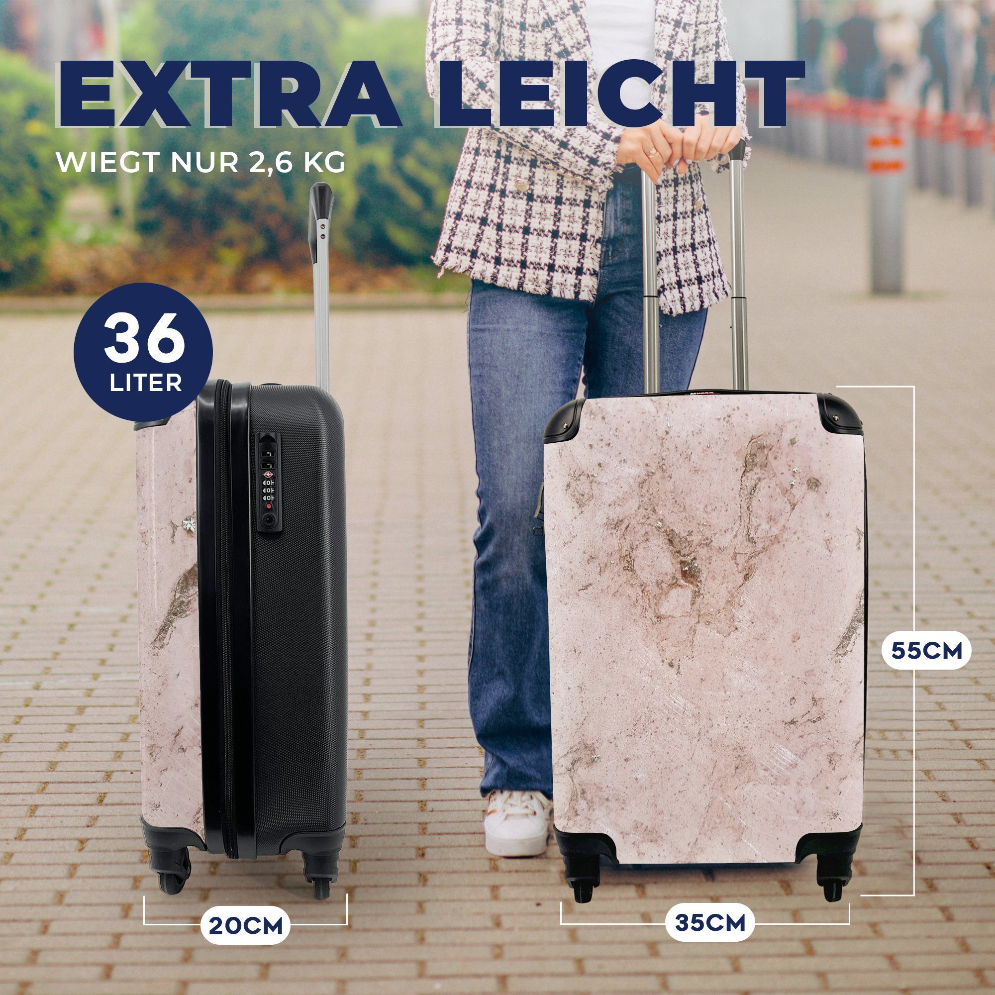 Reisekoffer Licht, - Handgepäck Marmor - MuchoWow Reisetasche Rollen, Ferien, 4 Handgepäckkoffer für mit Stein Trolley, rollen,