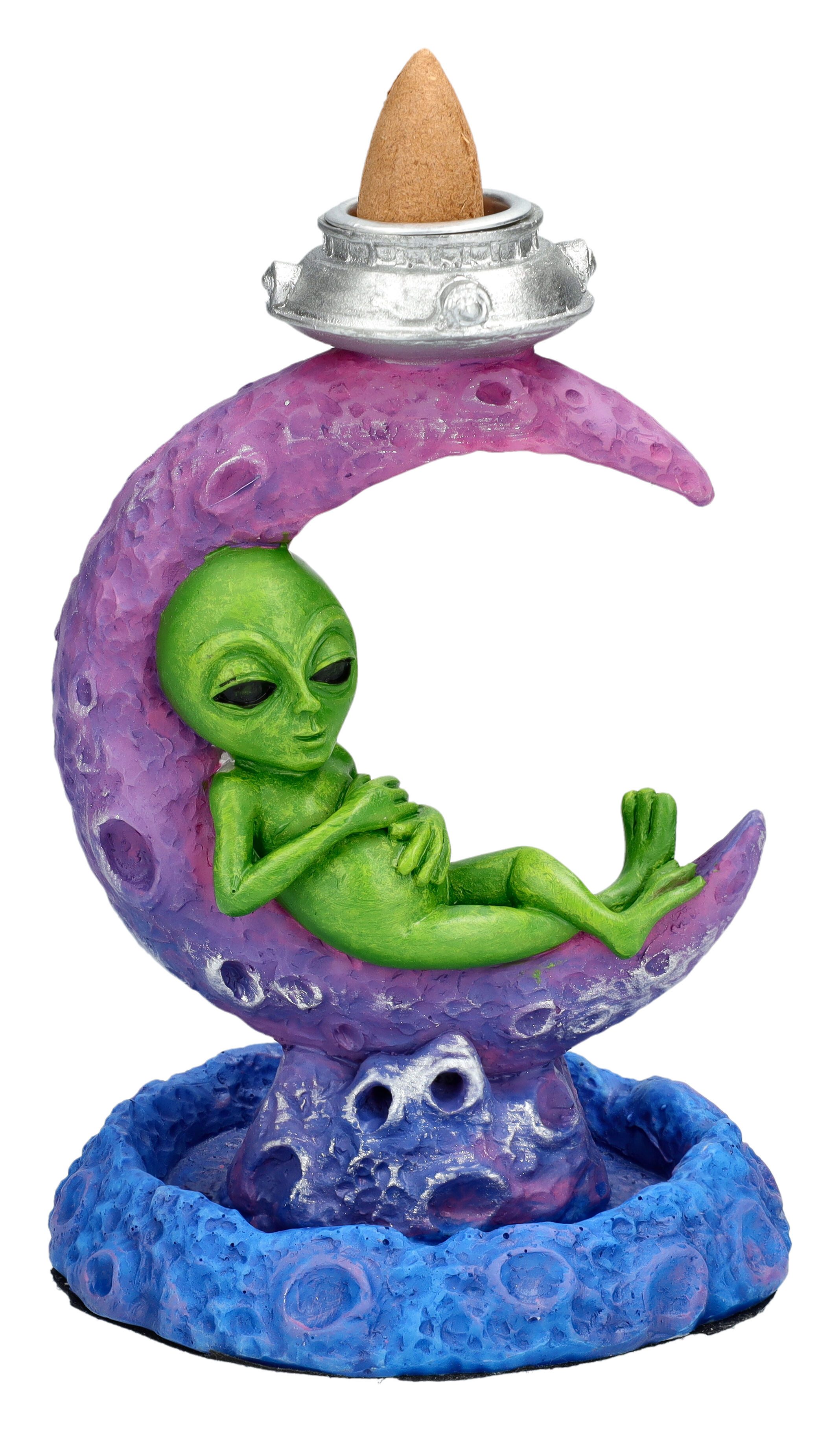 Figuren Shop GmbH Räuchermännchen Mond & Alien Räucherhalter – Backflow Dekofigur Sci-Fi 12cm handbemalt