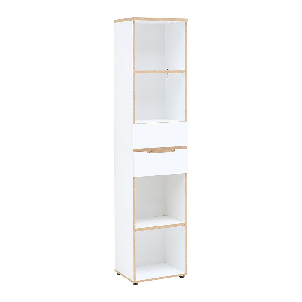 Lomadox Aktenregal MANRESA-36-WHITE, Büroschrank, weiß mit Eiche, grifflos