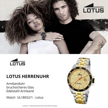 Lotus Quarzuhr LOTUS Herren Uhr Sport 18652/1 Edelstahl, Herren Armbanduhr rund, groß (ca. 44mm), Edelstahlarmband silber, gold