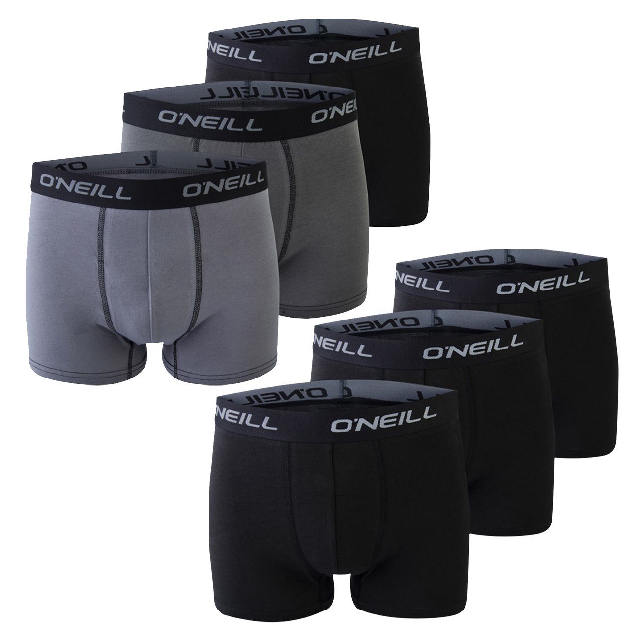 O'Neill Boxershorts Plain Topline 6er Pack (6-St) mit Logo Webbund 4x Black (6969P) & 2x Grey