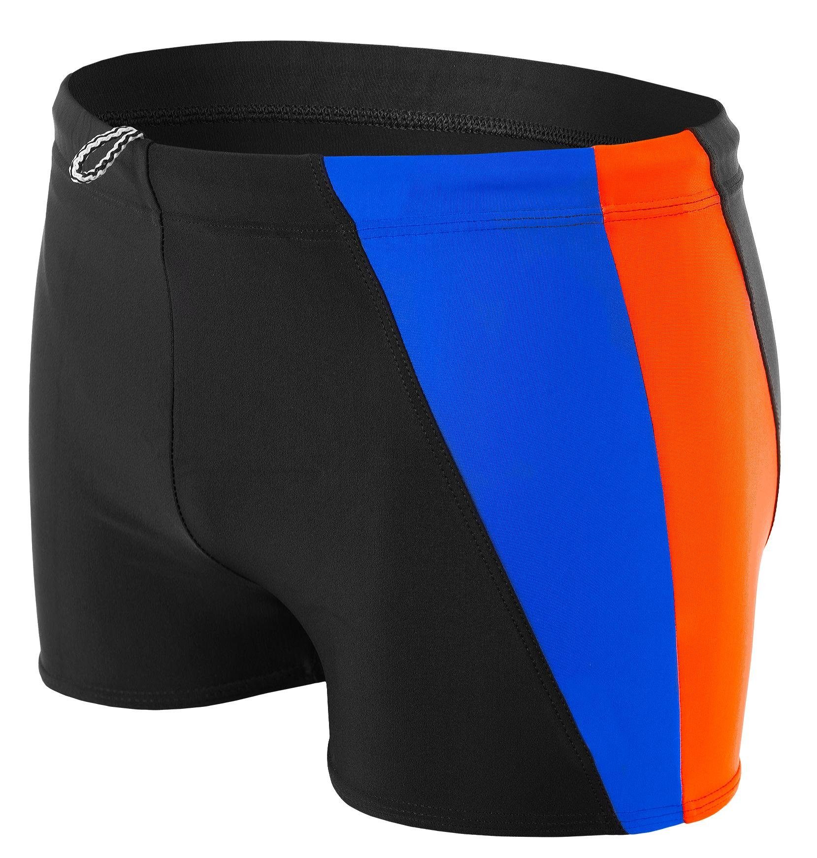 Aquarti Badehose Aquarti Herren Badehose Kurz mit Seitlichem Streifen Schwarz/Blau/Orange