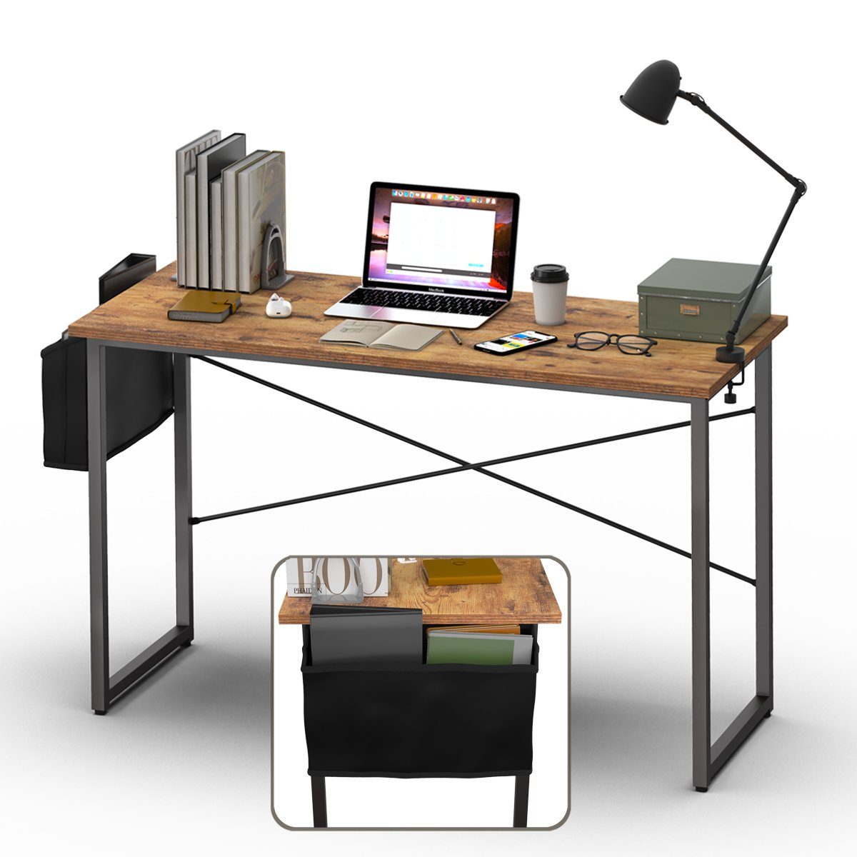COSTWAY Computertisch, mit Aufbewahrungsbeutel, Holz, 51 x 76 x 119 cm Braun