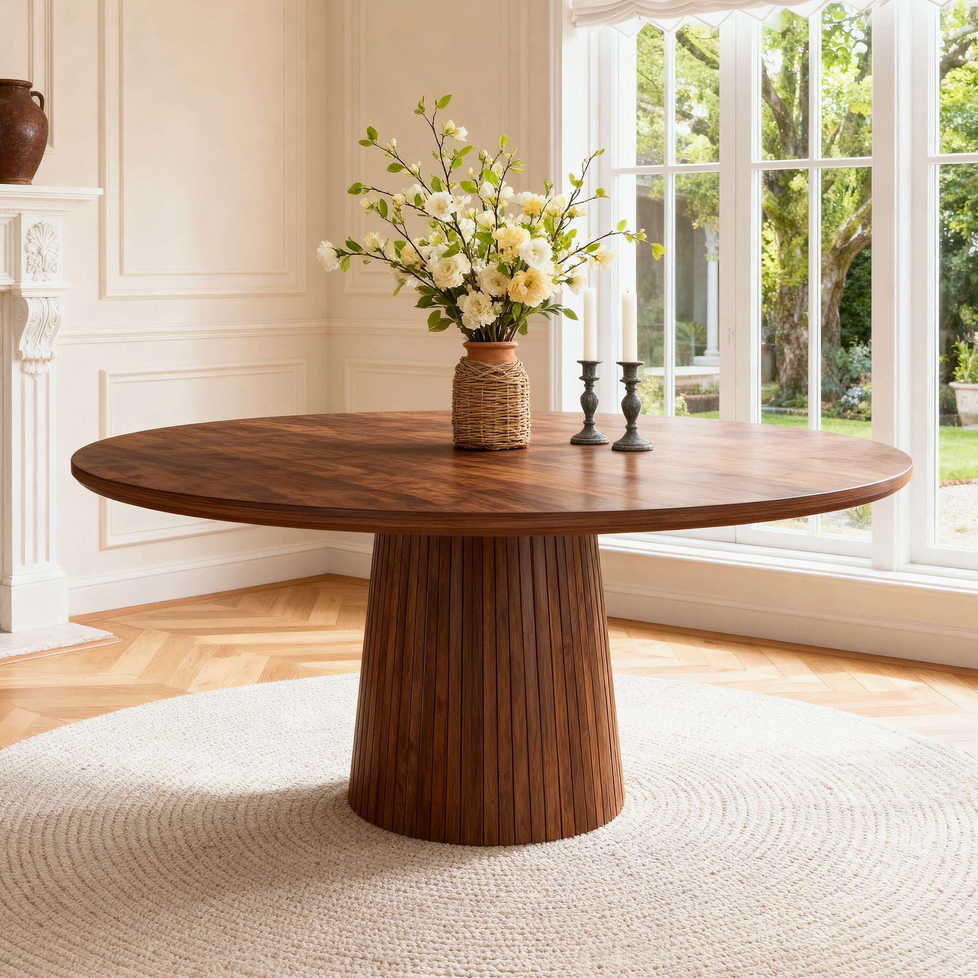 Celya Esstisch Runder Küchentisch 110 cm Landhausstil mit Metallinnenrahmen