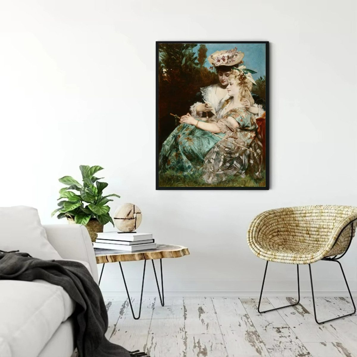 TPFLiving Kunstdruck (OHNE RAHMEN) Poster - Leinwand - Wandbild, Renaissance-Kunst: Frau liebt Vintage Viktorianisches Mädchen Leinwand (Leinwandbild XXL), Farben: Schwarz, Weiß, Orange, Blau, Rosa -Größe: 20x30cm