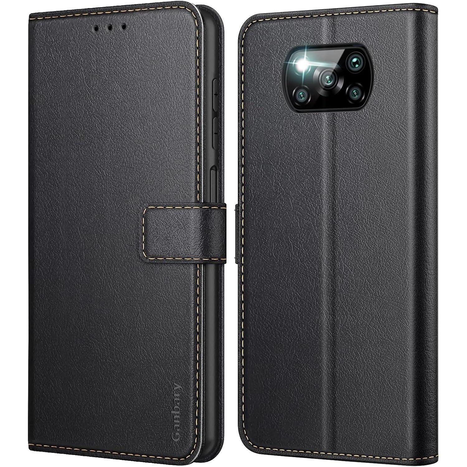 LuxusKollektion Handyhülle Handyhülle für Xiaomi Poco X3 Pro Leder Flipcase Schwarz