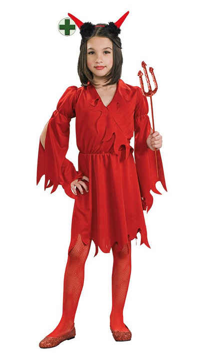 Karneval-Klamotten Teufel-Kostüm Teufelskleid Mädchen rot mit Teufelshörner, Halloween Kinderkostüm Mädchenkostüm