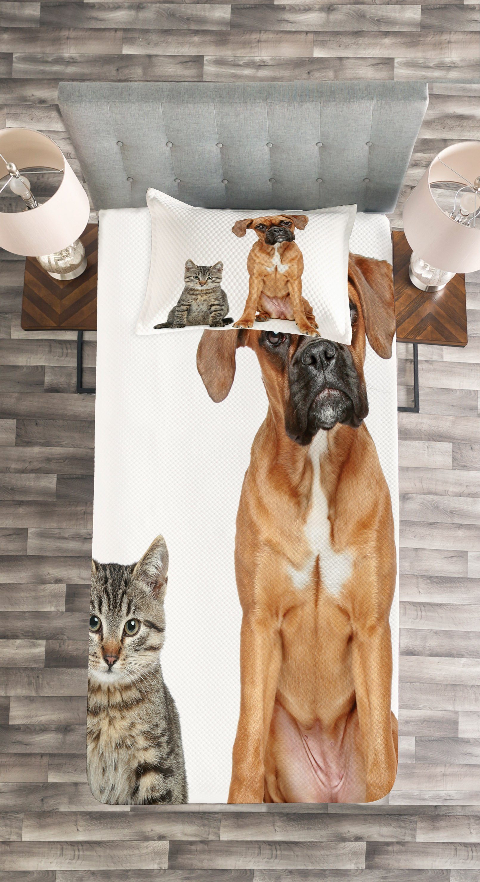 Hund Kissenbezügen Katze Boxer-Hund mit Tagesdecke Abakuhaus, Tierfreund- Set Waschbar,
