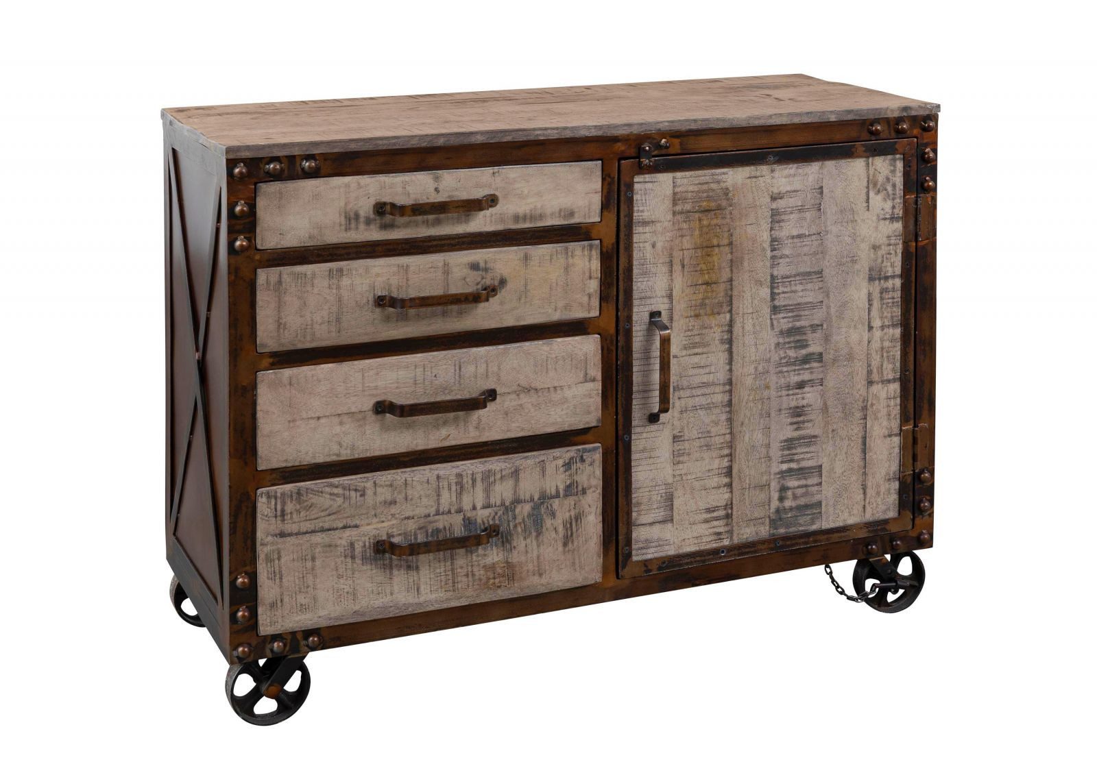 Massivmoebel24 Sideboard HEAVY INDUSTRY Mango Massivholz braun (Massivholz montiert 85 kg HEAVY INDUSTRY #225), Mango 120x46x92 cm (BxTxH) braun lackiert