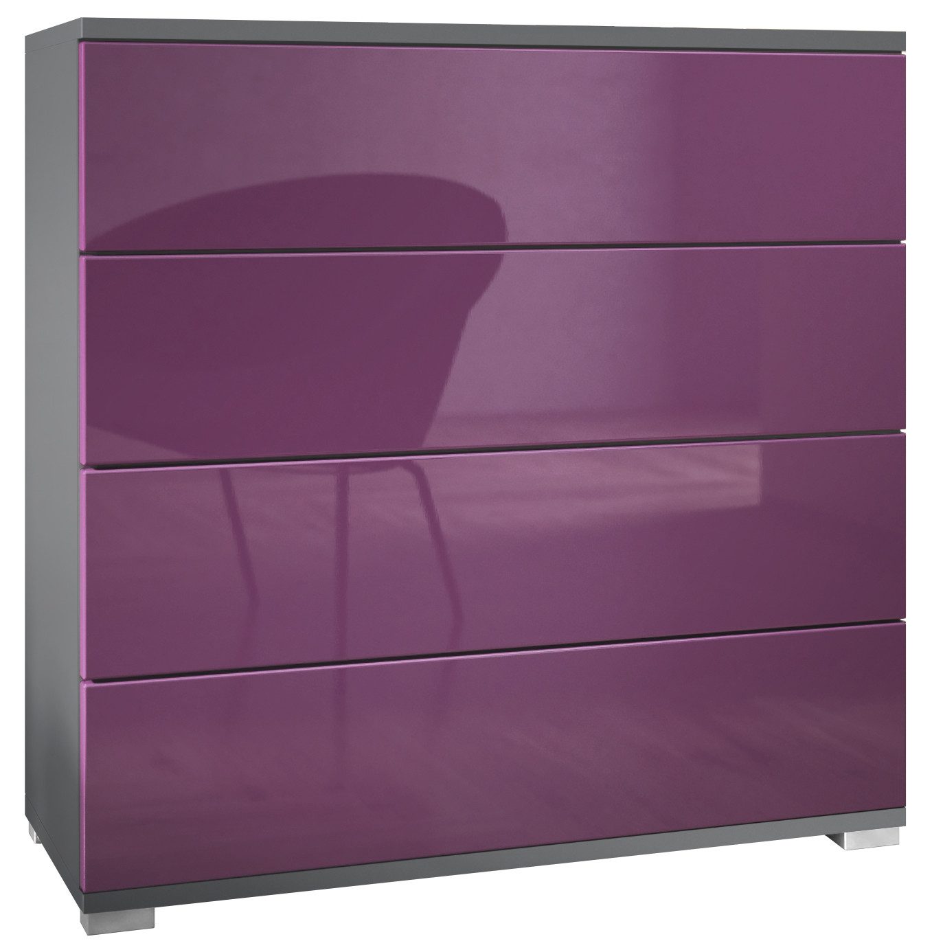 Vladon Kommode Pavos V3 (Sideboard, mit 4 Schubladen), Anthrazit matt/Brombeer Hochglanz (76 x 76 x 35 cm)