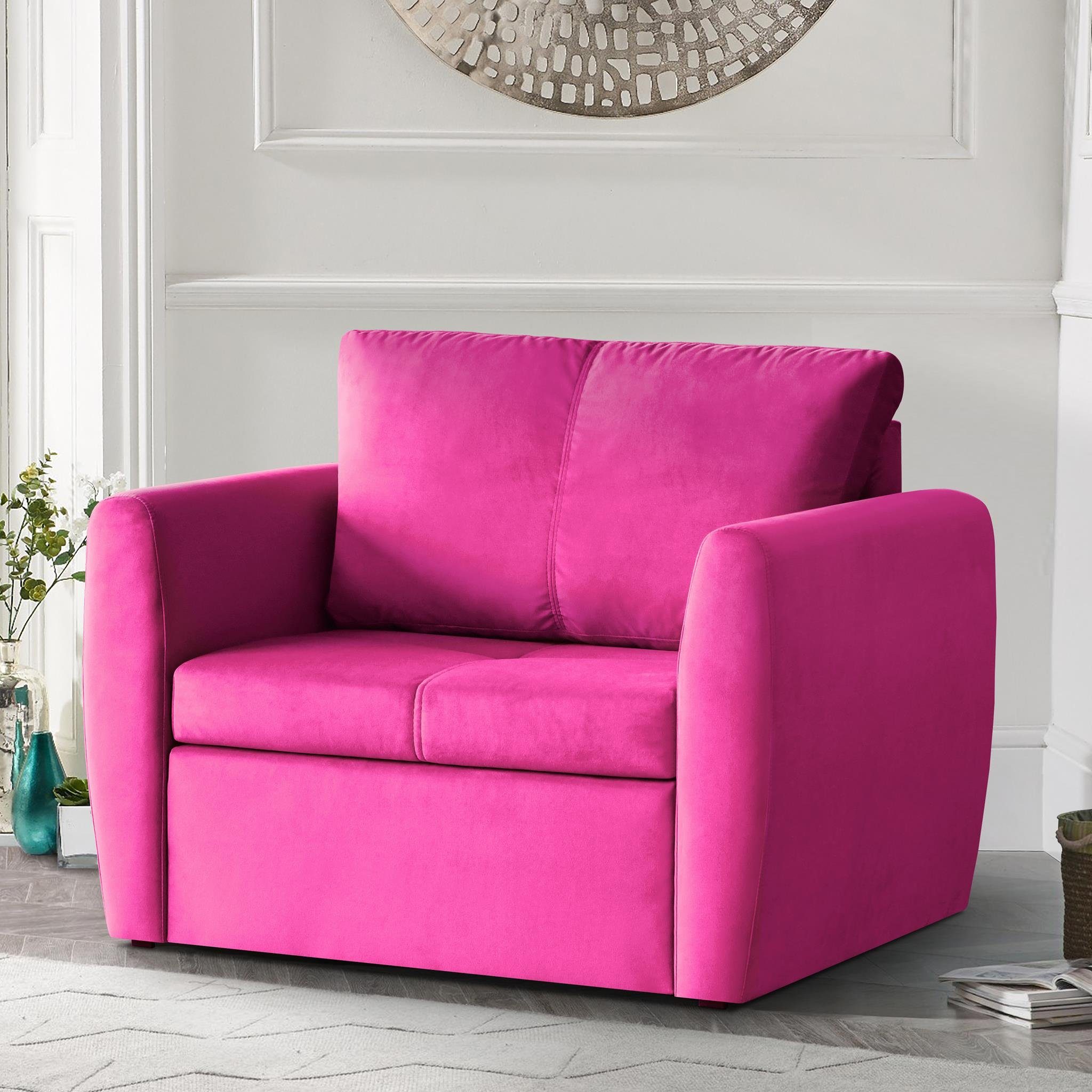 Beautysofa Relaxsessel Kamel (im modernes Design), Sessel mit Bettkasten und Schlaffunktion, Polstersessel aus Velours Rosa (trinity 10)