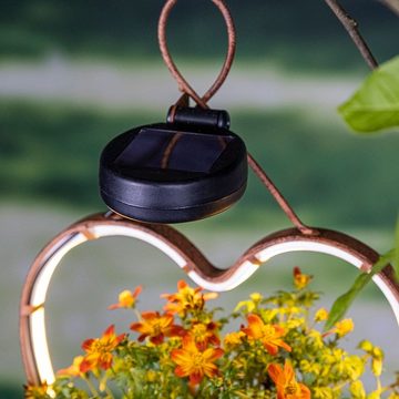 Haushalt International LED Solarleuchte, LED-Leuchtmittel fest verbaut, Warmweiß, Solarlampe Blumenampel Außenleuchte Hängelampe rost Herz Design LED