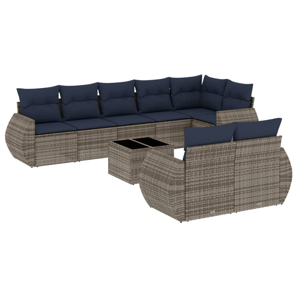 vidaXL Sofaelement 9-teiliges Gartensofa-Set mit Kissen, grau, Polyrattan (1 St)
