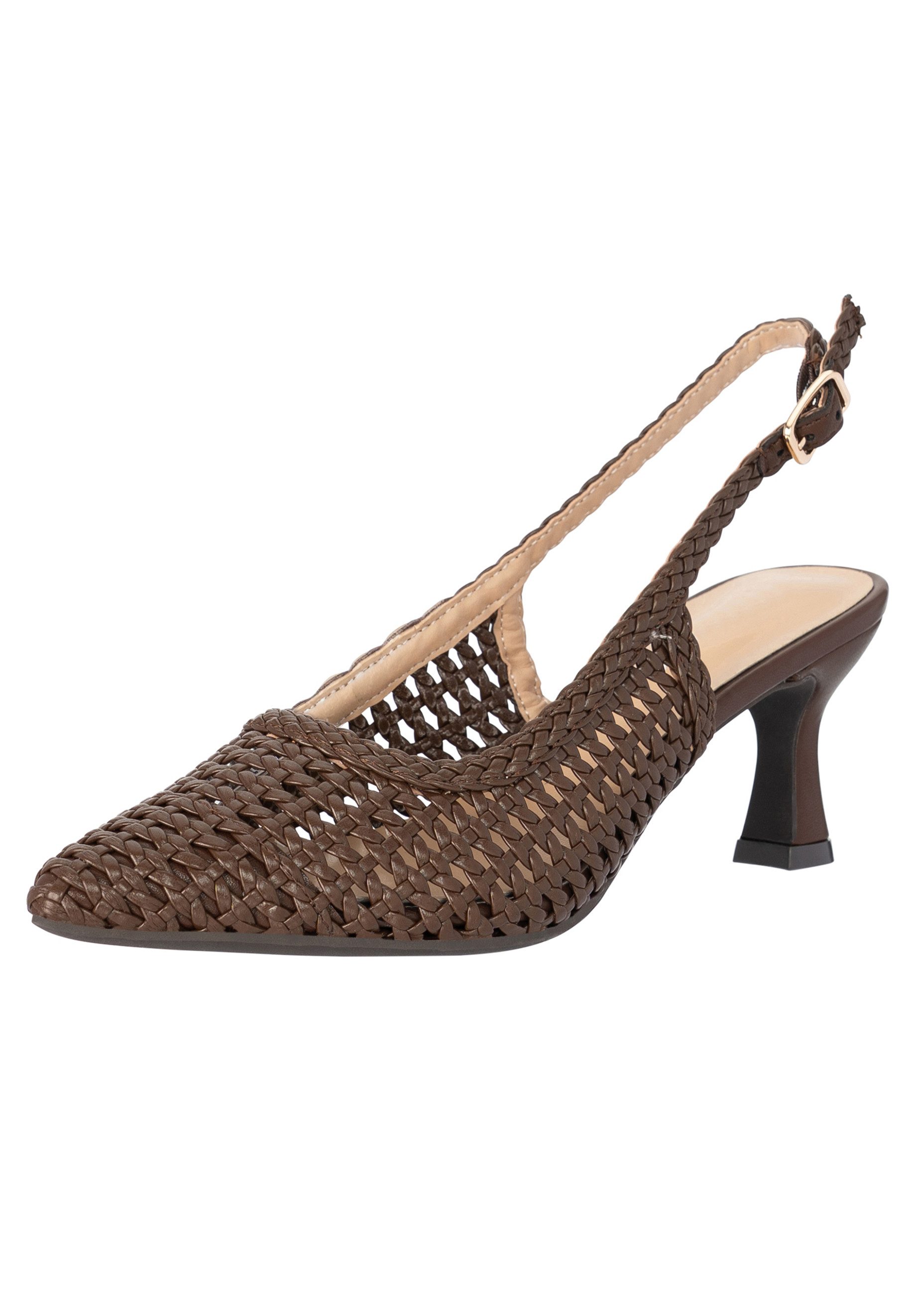 Salinyang Damen Slingback Pumps in Flechtoptik mit spitzer Kappe und Absatz Sandalette