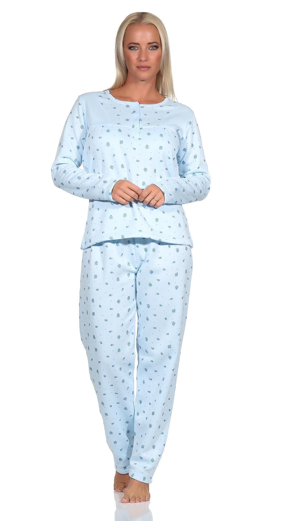 tlg) Damen 2XL Hellblau Gr. zweiteiliger EloModa Pyjama M XL (2 L Pyjama Thermo Winter Schlafanzug,