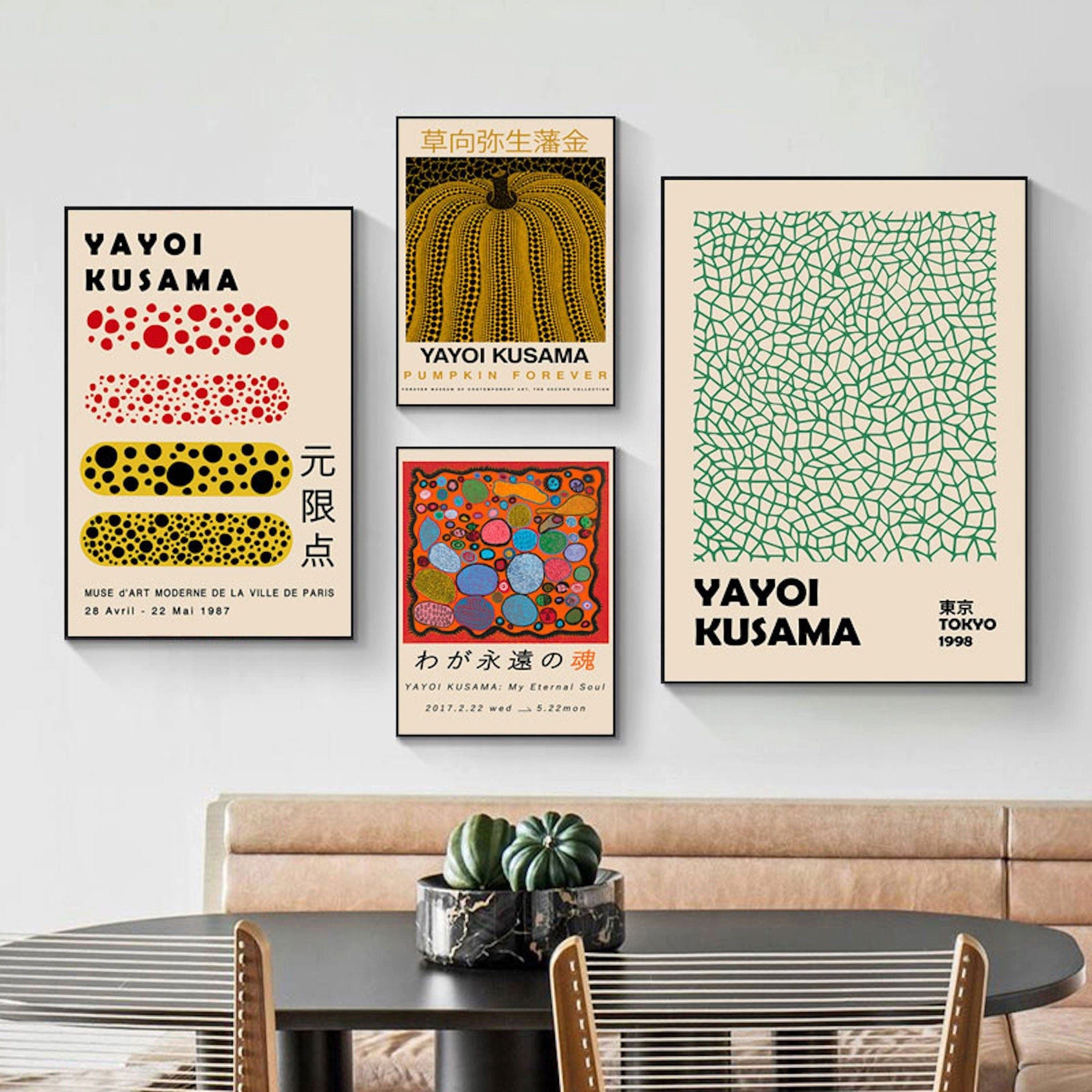 JUSTGOODMOOD Poster Japan Yayoi Kusama Kürbis Netzform Bilder Wohnzimmer Wandbilder Schlaf, E (1 St)