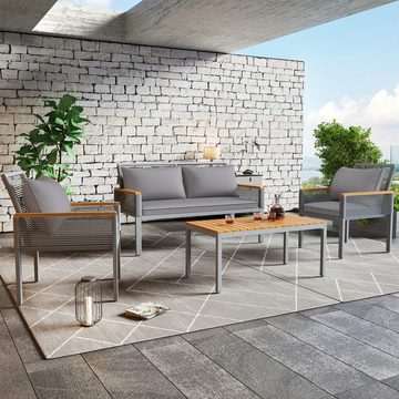 HAUSS SPLOE Gartenlounge-Set mit bequemem Kissen, Doppelsofa,2 Sessel und Tisch grau, Rattan