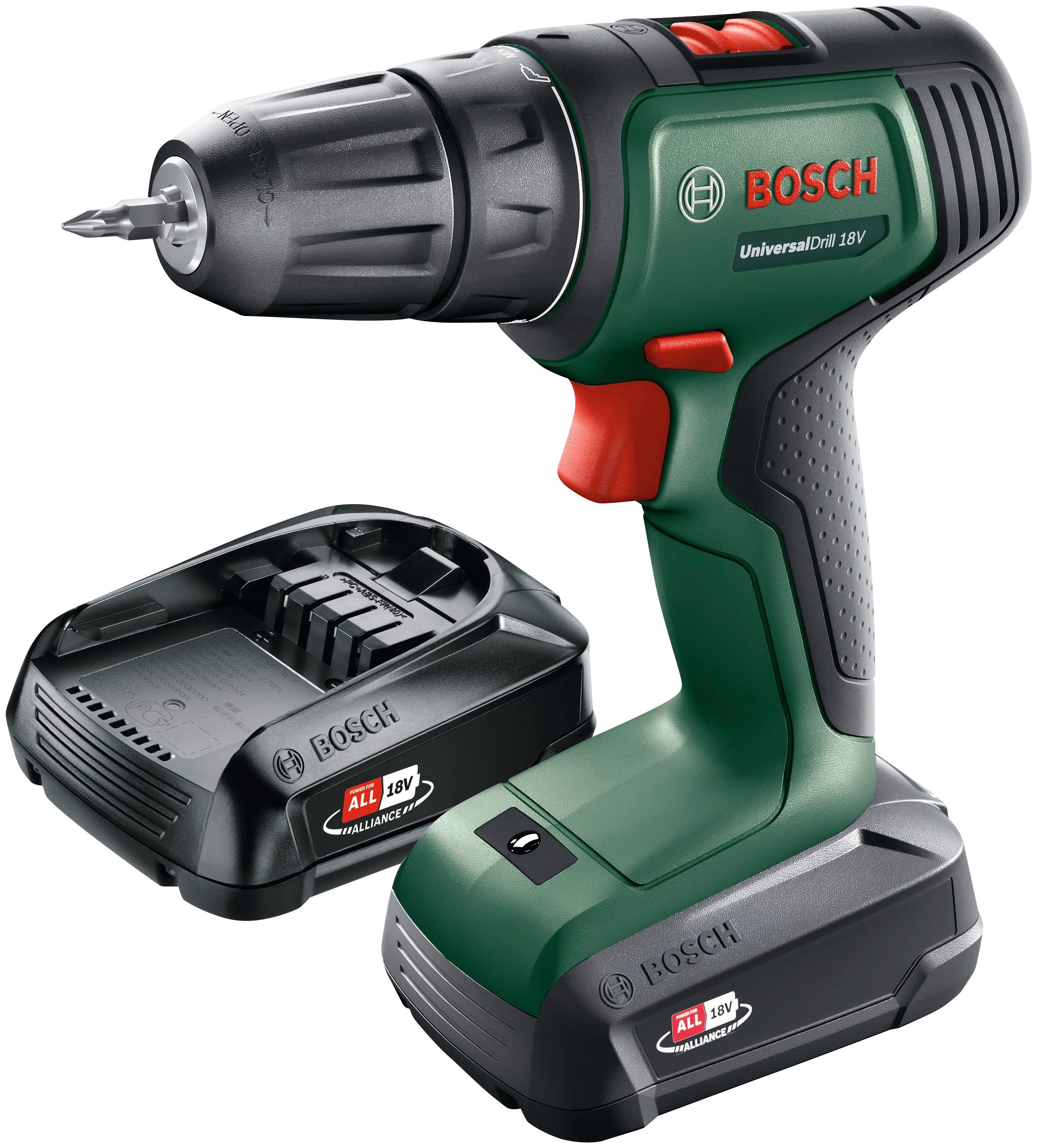 Bosch Home & Garden Akku-Schrauber Universaldrill 18V, 1450 U/min, 40 Nm, mit 2 Akkus und Ladegerät