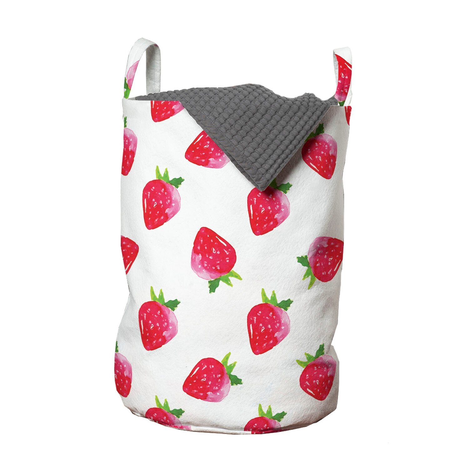 Abakuhaus Wäschesäckchen Wäschekorb mit Griffen Kordelzugverschluss für Waschsalons, Erdbeere Aquarell-Kunst-Früchte