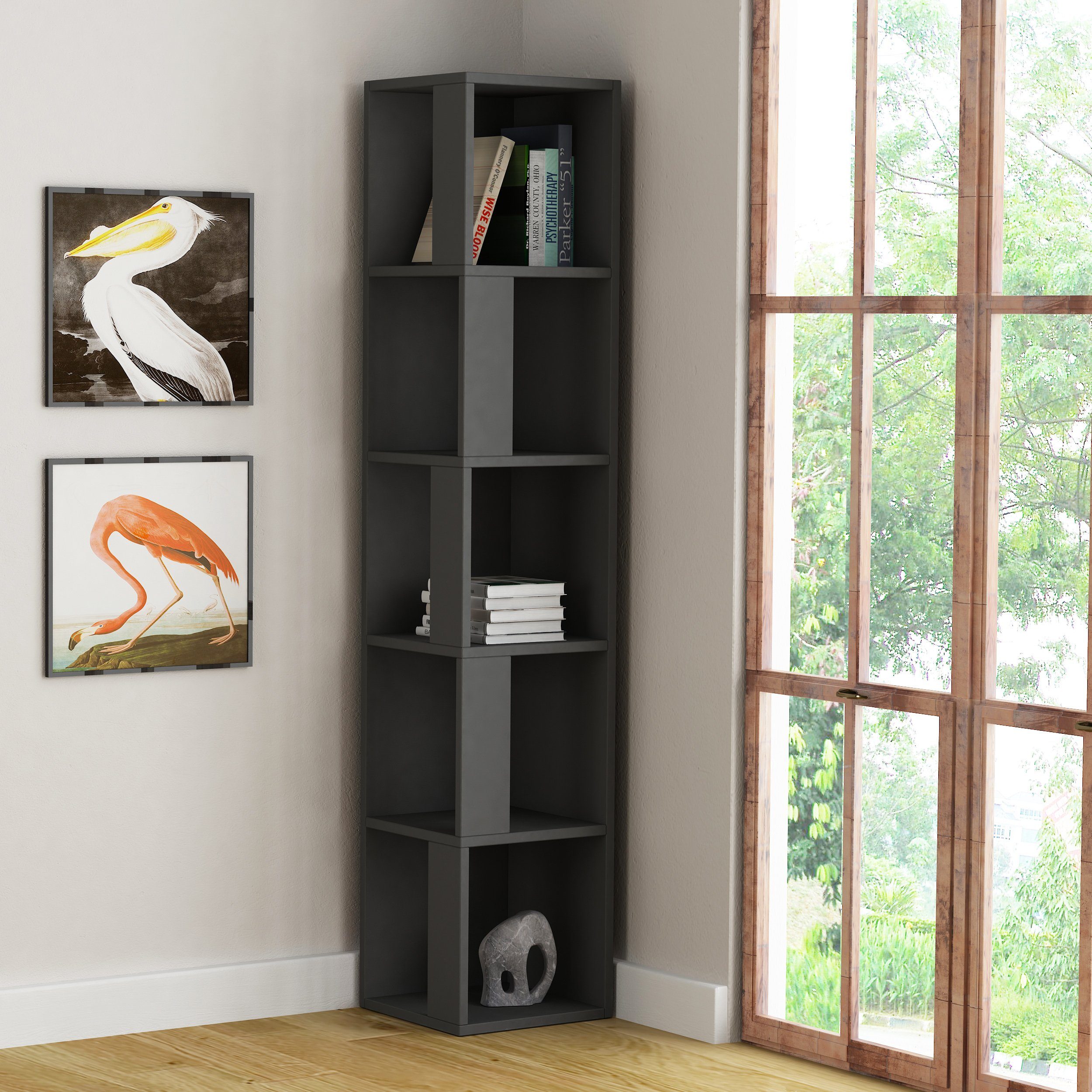 31,4 Anthrazit Bücherregal Decortie x Modernes 158,9 Eck-Bücherregal x 31,4 Piano, cm Vitrine,