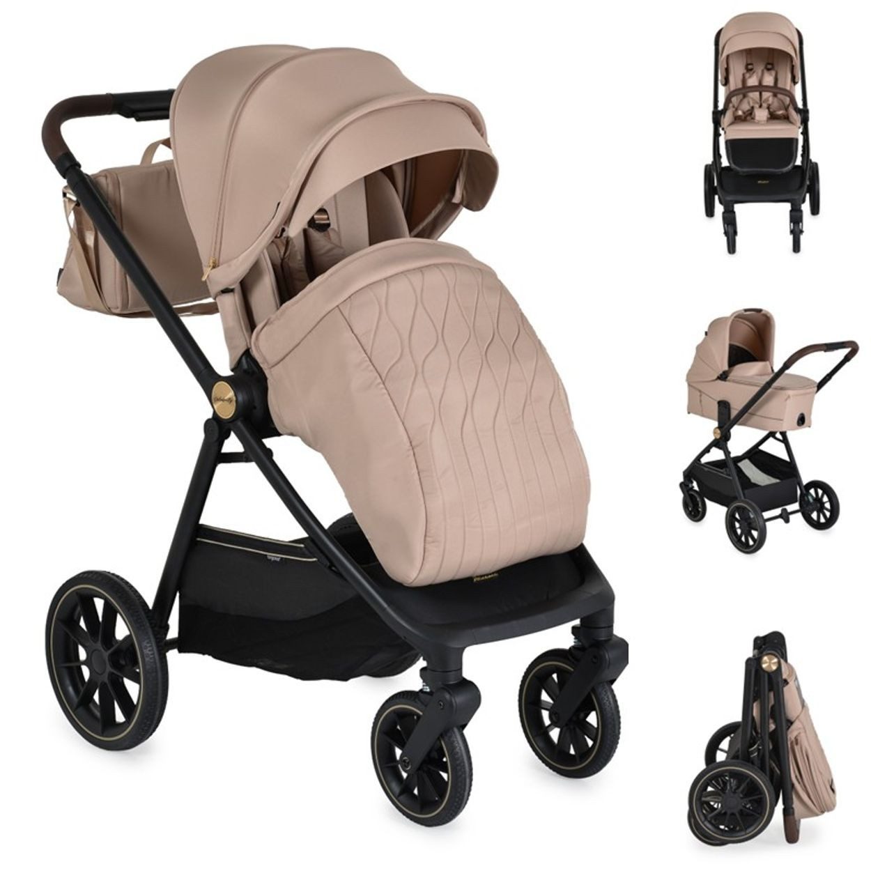 Cangaroo Kombi-Kinderwagen Celebrity 2 in 1, Aluminium, PU-Räder, 5-Punkt-Gurt, Babywanne, Sportsitz, Wickeltasche