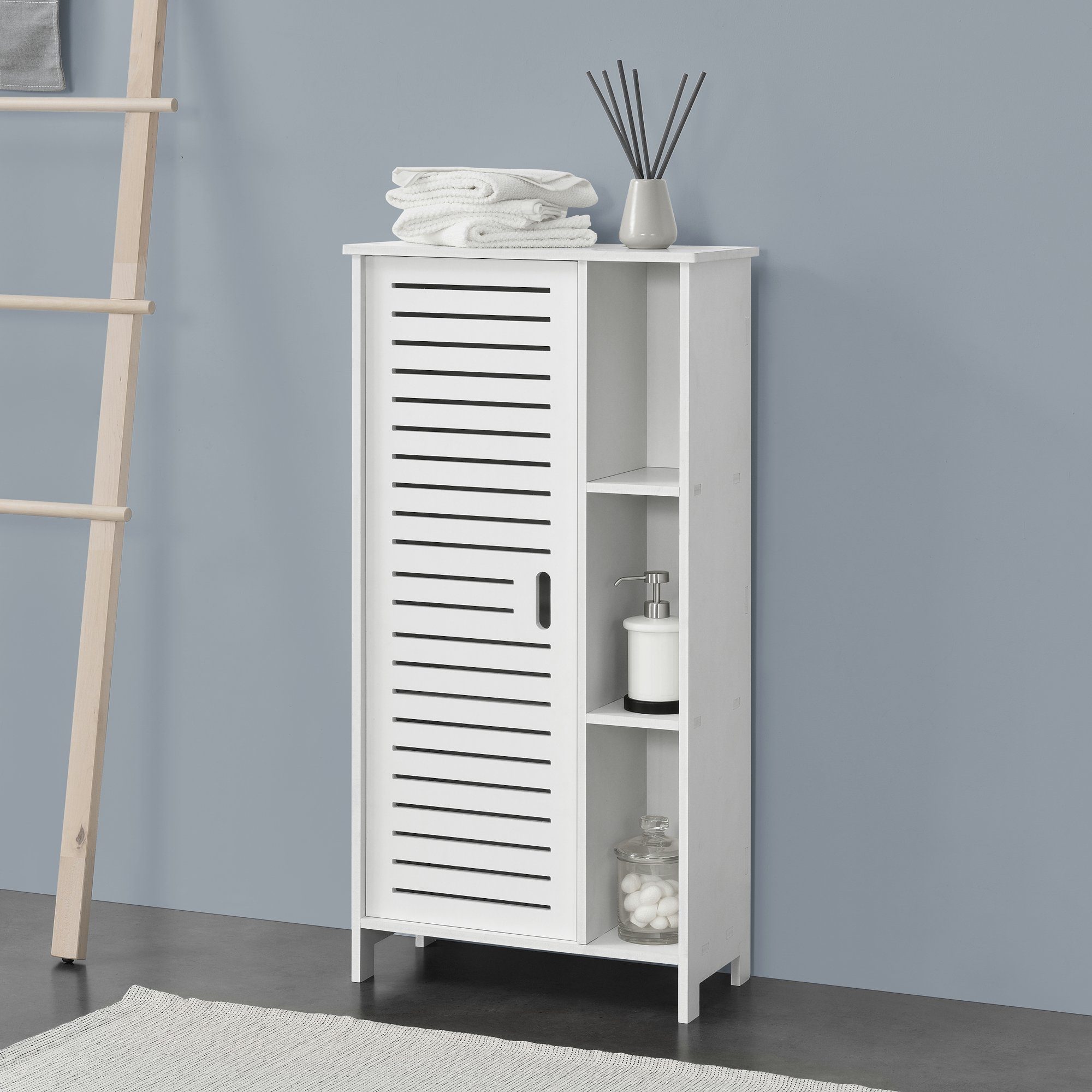 en.casa Midischrank weiß 96x48x24cm Badkommode Ablagen mit »Vansbro« Badezimmerschrank