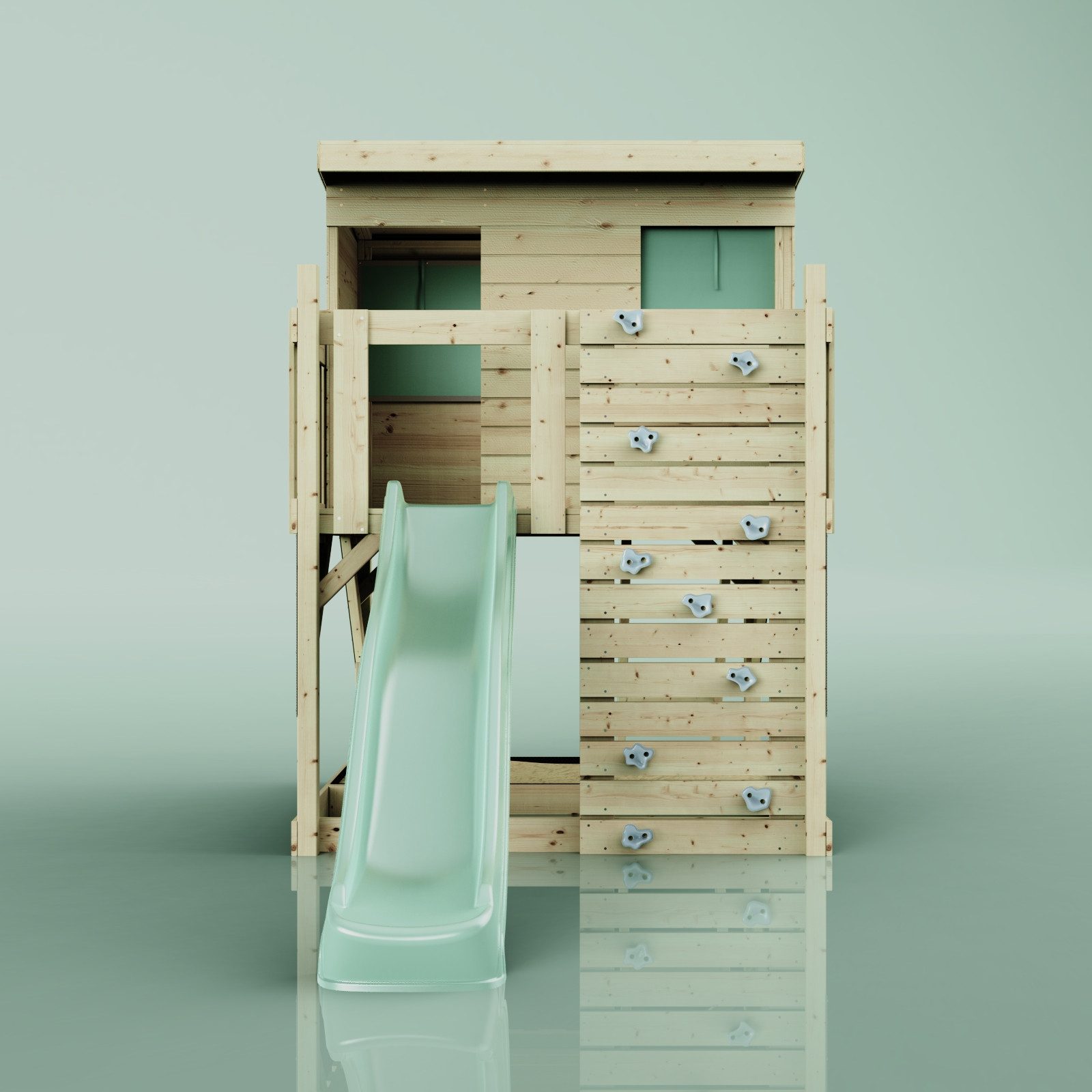OutdoorToys Spielturm Stelzenhaus Polarstern, aus Holz in Mintgrün mit Rutsche, Kletterwand