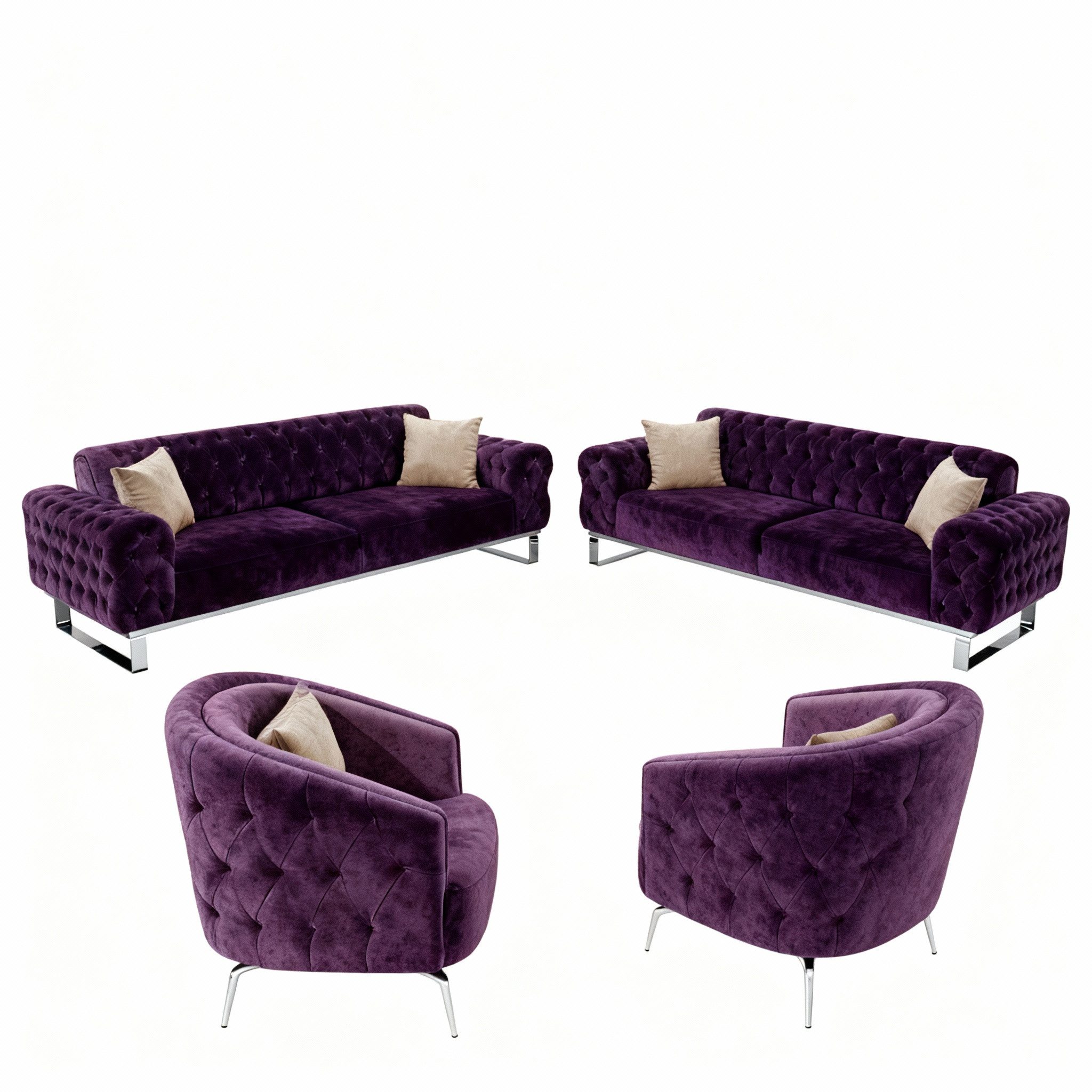 Palms-Store Sofa Set Jumeirah 3-Sitzer+2-Sitzer+Sessel in Samtstoff, Spar-Set, in 5 Stofffarben erhältlich