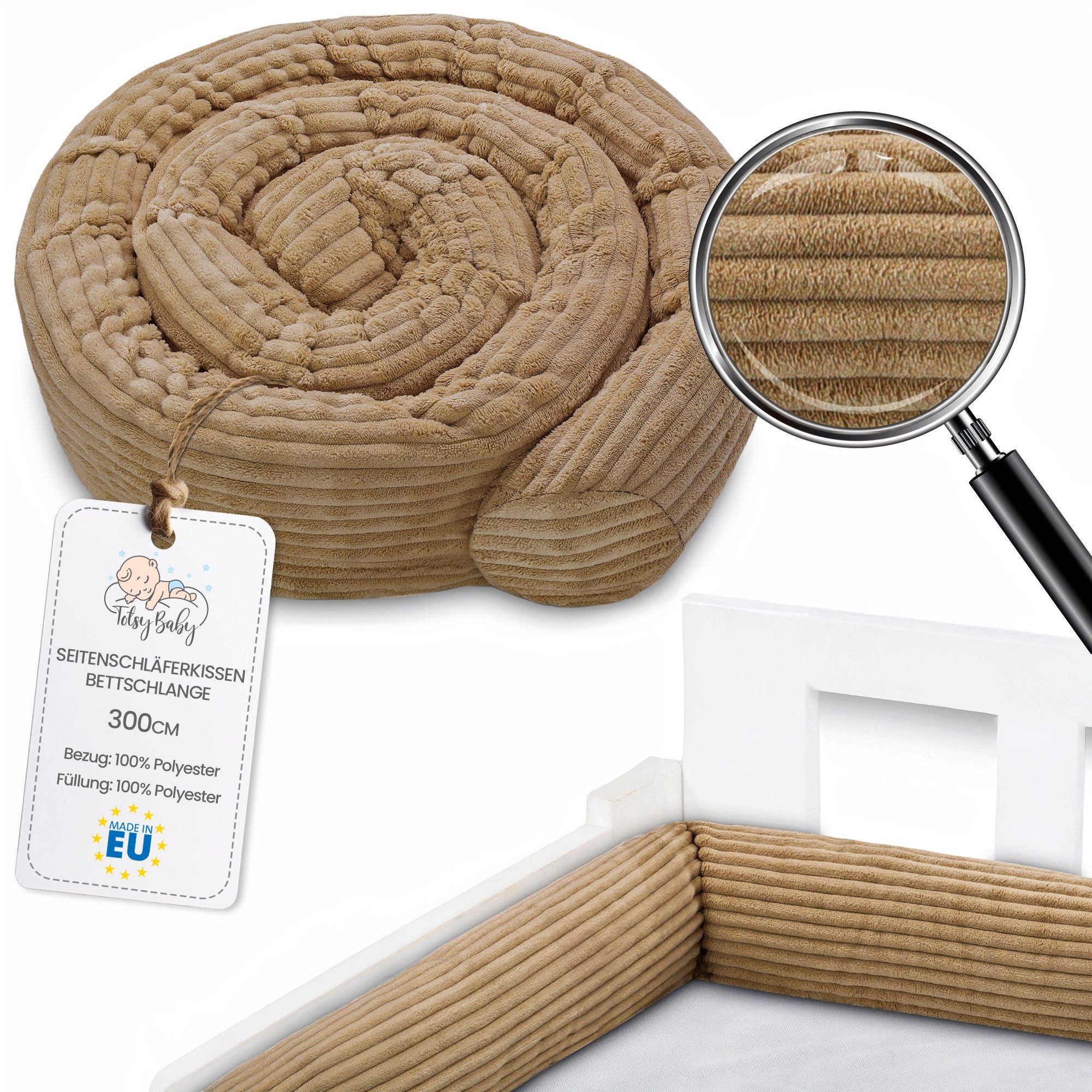 Totsy Baby Seitenschläferkissen Seitenschläferkissen Bettschlange 300 cm Baumwolle Подушки Braun