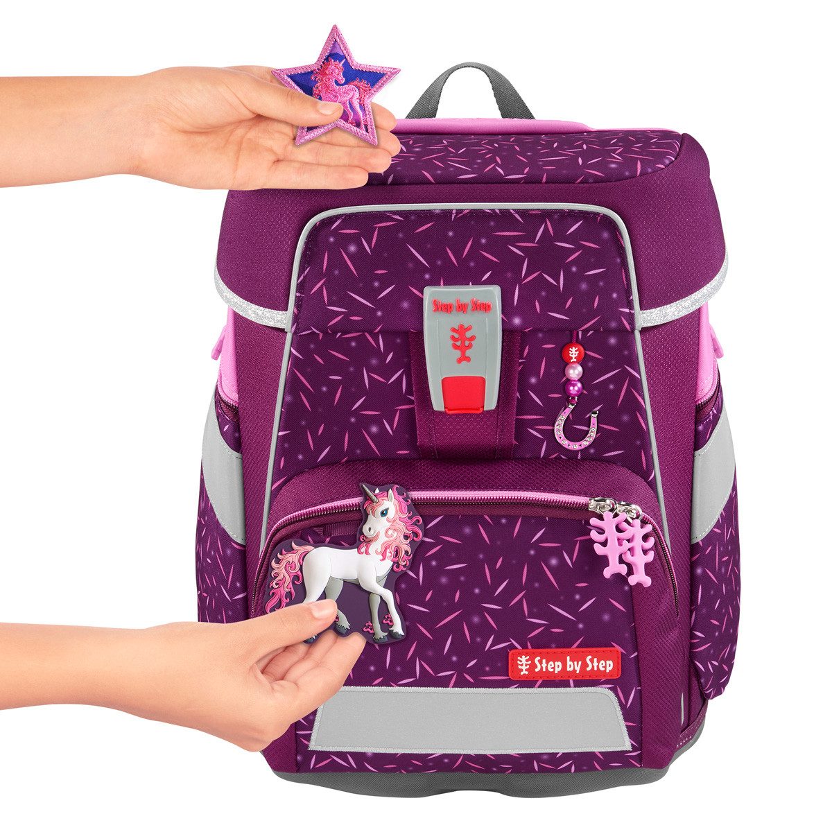 Step by Step Schulranzen MAGIC MAGS, Pretty Unicorn Nuala 3-teilig (3-teilig), Motivanhänger, Glücksbringer