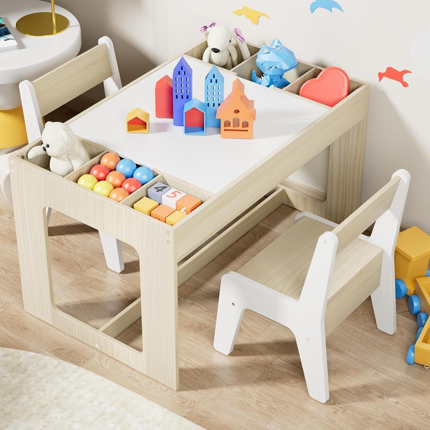 TLGREEN Kindertisch mit 2 Stühlen, Kindersitzgruppe günstig online kaufen