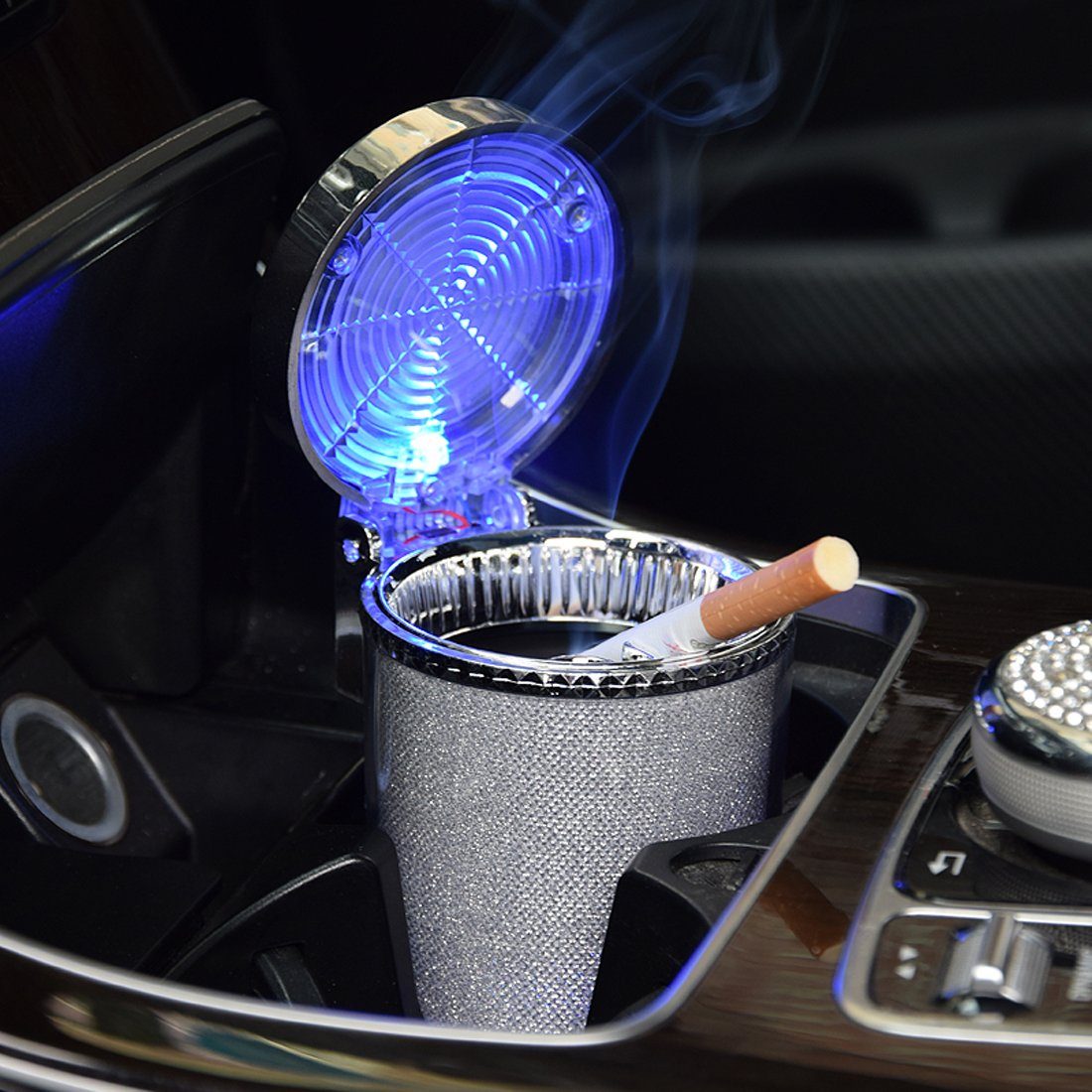 Bolwins Aschenbecher D98C LED KFZ Autoaschenbecher Aschenbecher Beleuchtung Gluttöter, Auto Aschenbecher mit LED Beleuchtung