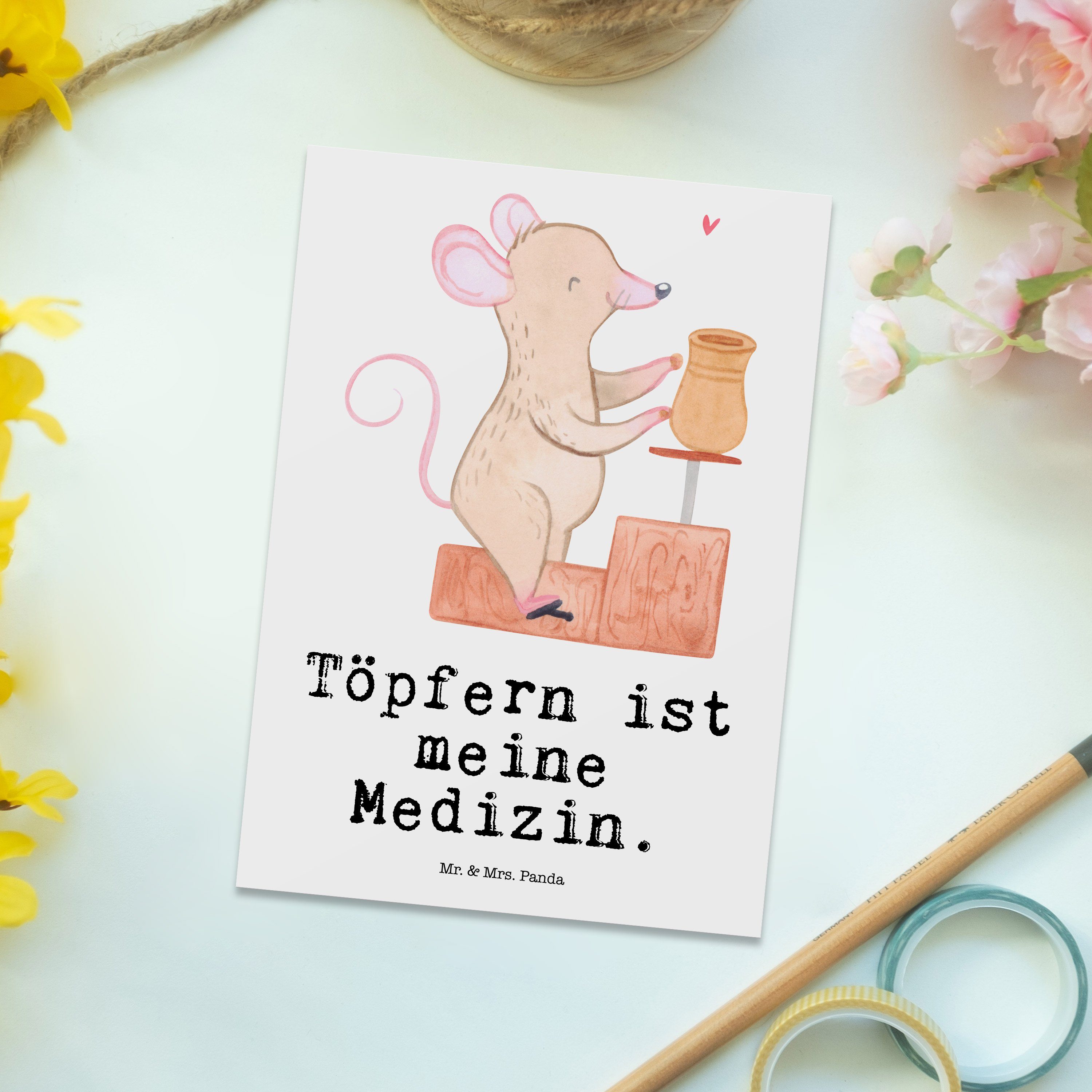 Weiß - Mrs. Geschenk, Postkarte Einladu Medizin Ansichtskarte, Sport, Mr. Töpfern Panda Maus - &