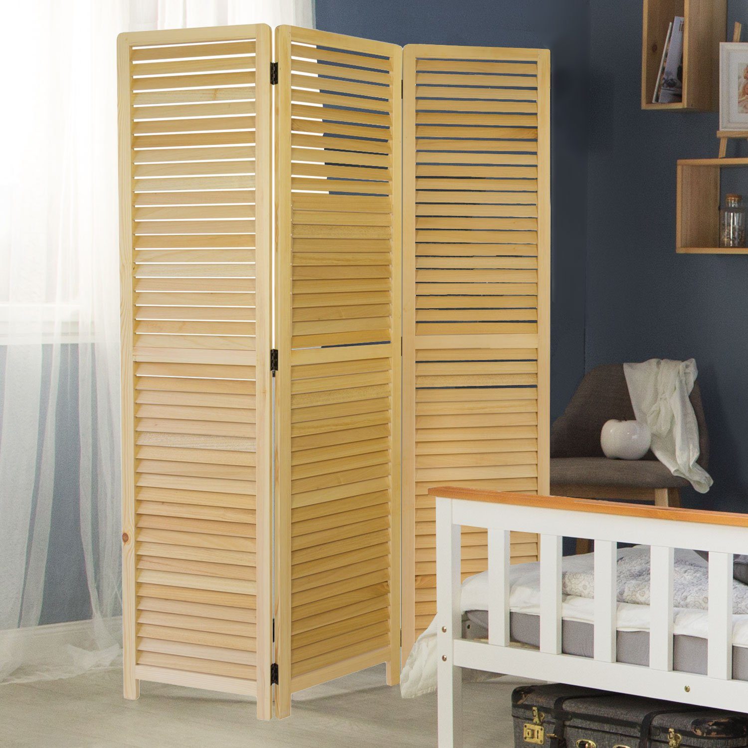 Homestyle4u Paravent Raumteiler Holz Trennwand natur günstig online kaufen