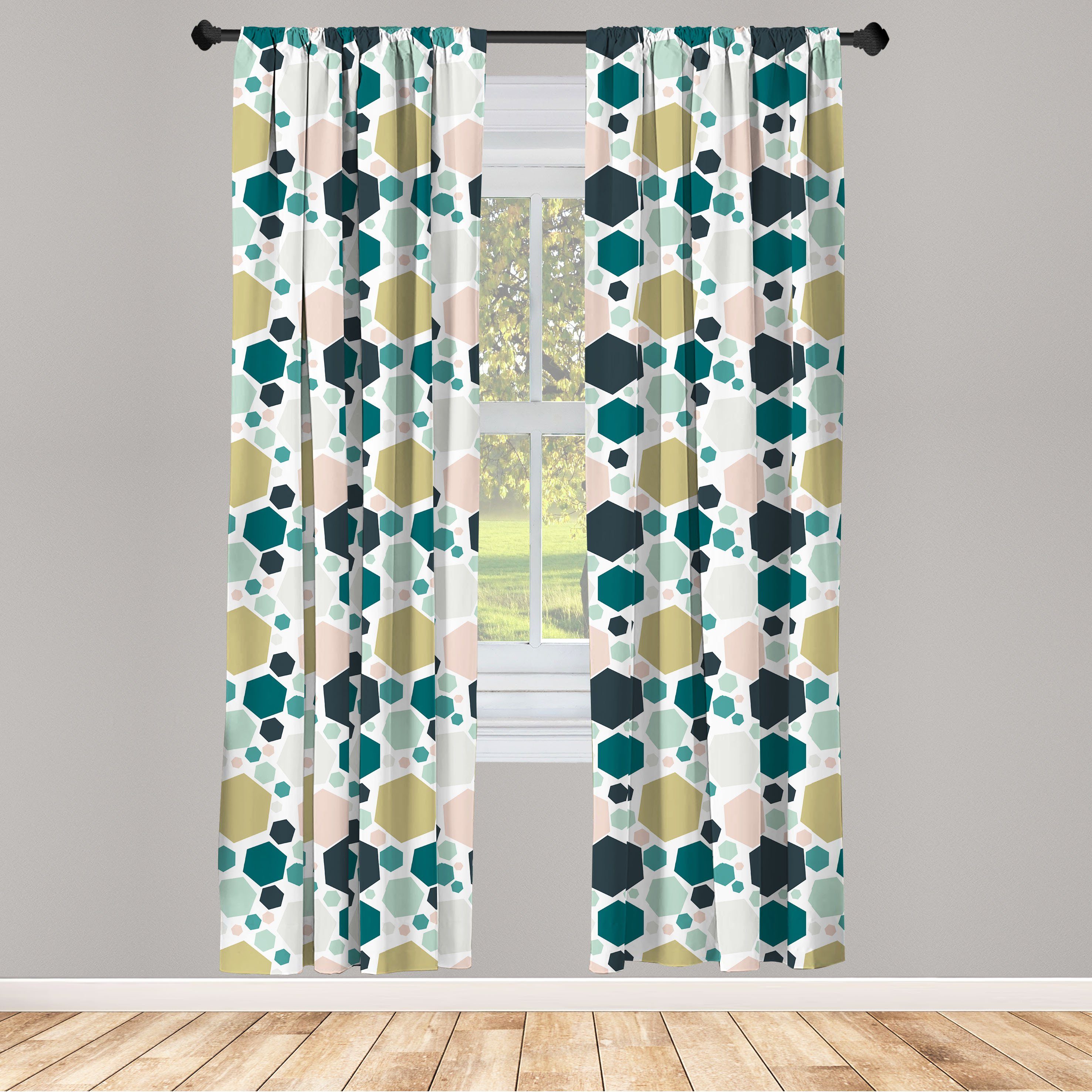 Gardine Vorhang für Wohnzimmer Schlafzimmer Dekor, Abakuhaus, Microfaser, Abstrakt Verschiedene einfache Hexagons | Fertiggardinen