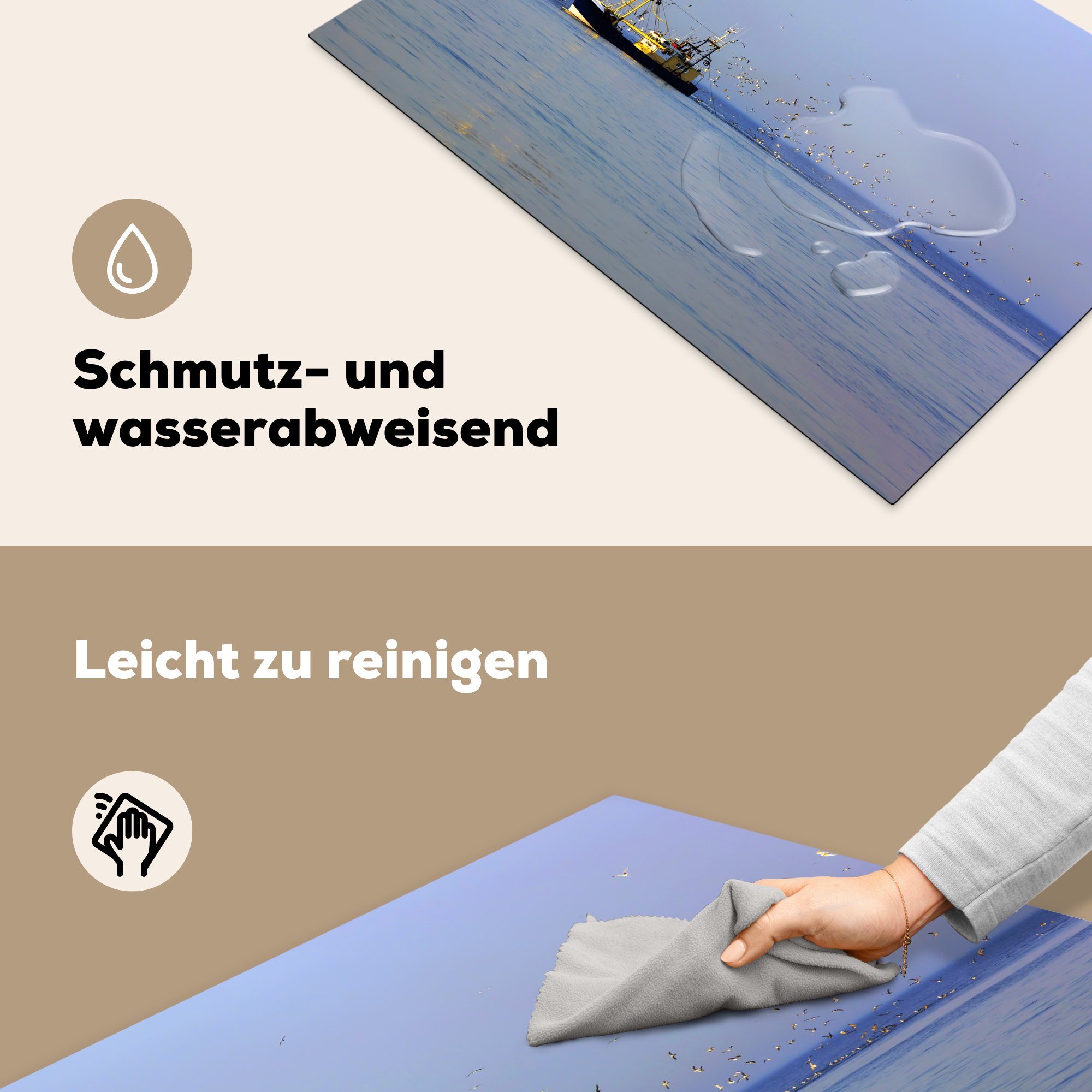 MuchoWow Herdblende-/Abdeckplatte Nordsee - Fischerboot Schutz für Vinyl, Ceranfeldabdeckung küche, 81x52 - die Vogel, tlg), (1 cm, Induktionskochfeld
