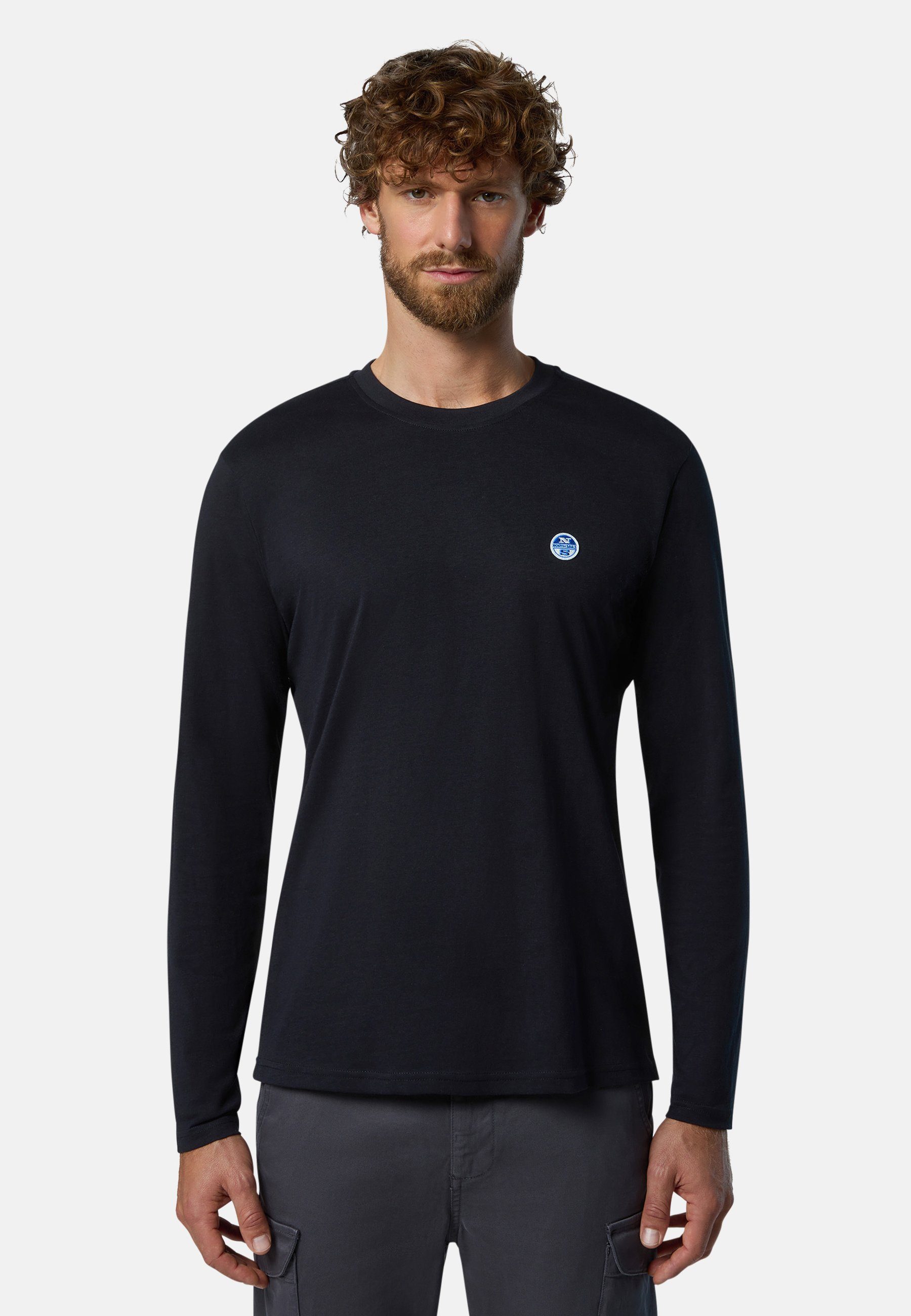 North Sails T-Shirt Langarm-T-Shirt mit Logo-Aufnäher mit klassischem Design MILKY BLACK
