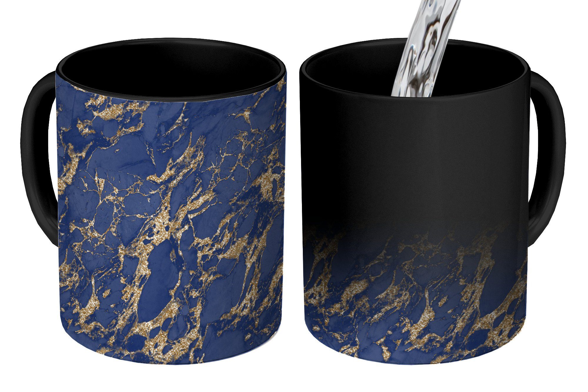 MuchoWow Tasse Blau - Gold - Muster - Marmor, Keramik, Farbwechsel, Kaffeetassen, Teetasse, Zaubertasse, Geschenk | Tassen