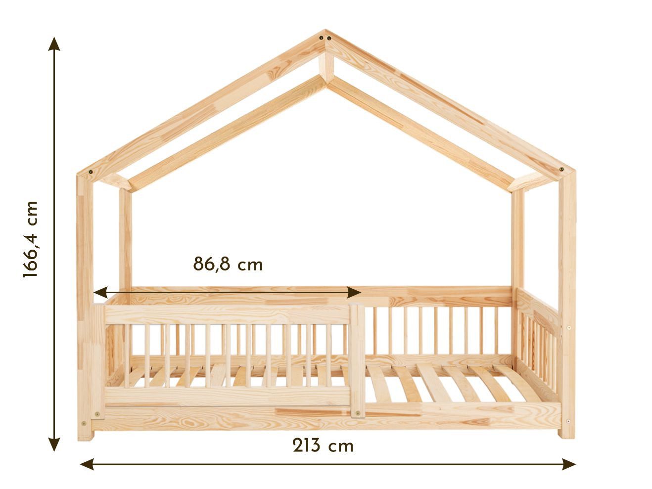 TreeTale Kinderbett Pipit – Bodenbett aus Holz mit Rausfallschutz – 90x200/80x160