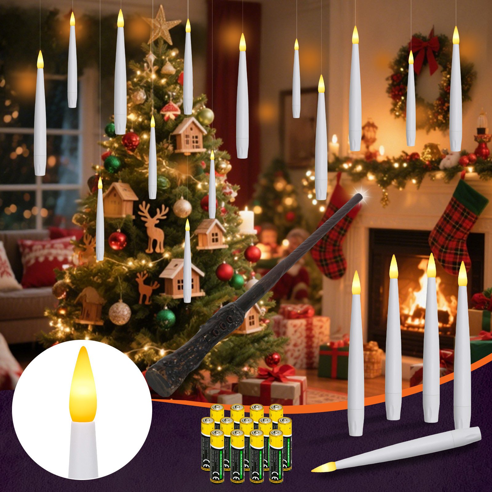 kisidus LED-Kerze LED Stabkerzen mit Timerfunktion 12 Stück Warmweiß (flackernde Flamme LED Kerzen mit Fernbedienung), für Hochzeiten, Partys,Festivals