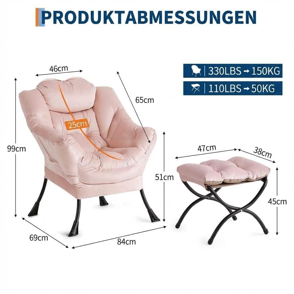 GarveeMore Ohrensessel Relaxsessel mit Hocker Ohrensessel Polstersessel Faulsesse