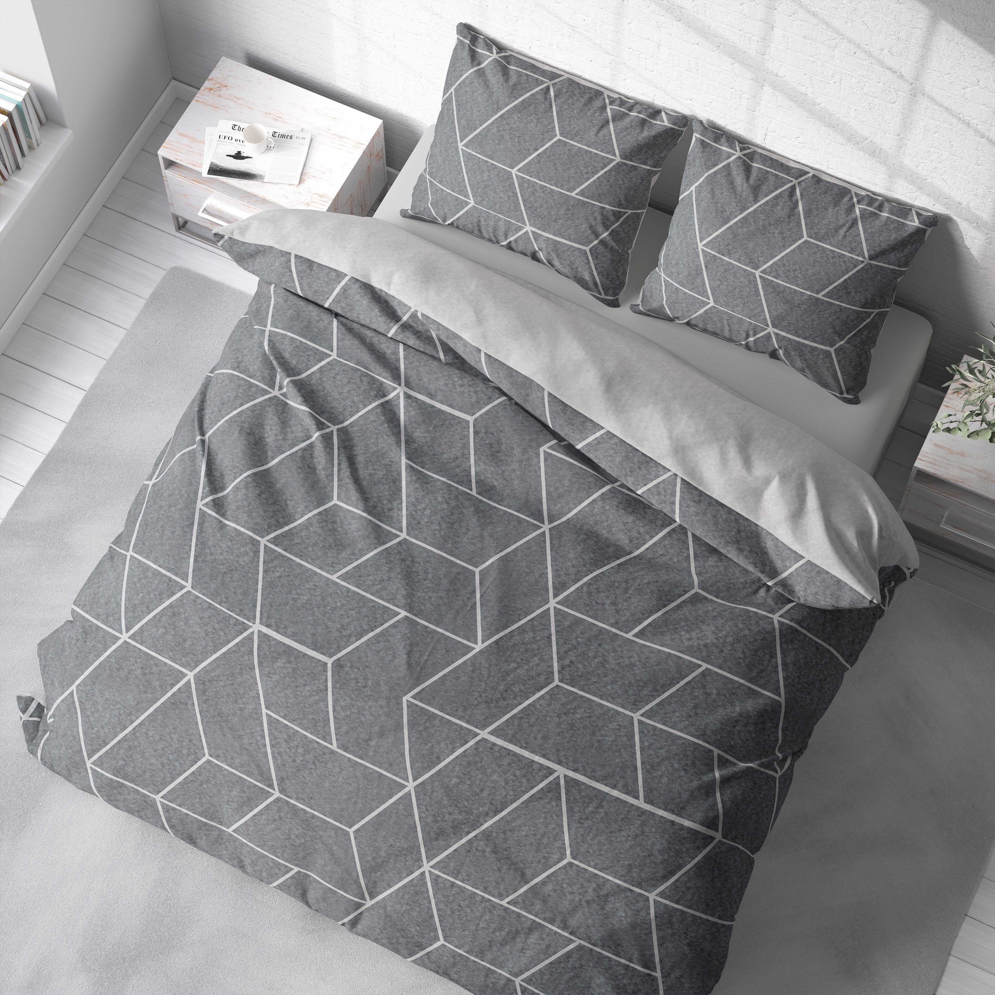 One Home Bettwäsche Jack, Fleece, 3 teilig, grafisch geometrisch, kuschelig flauschig warme Winter Doppelbett