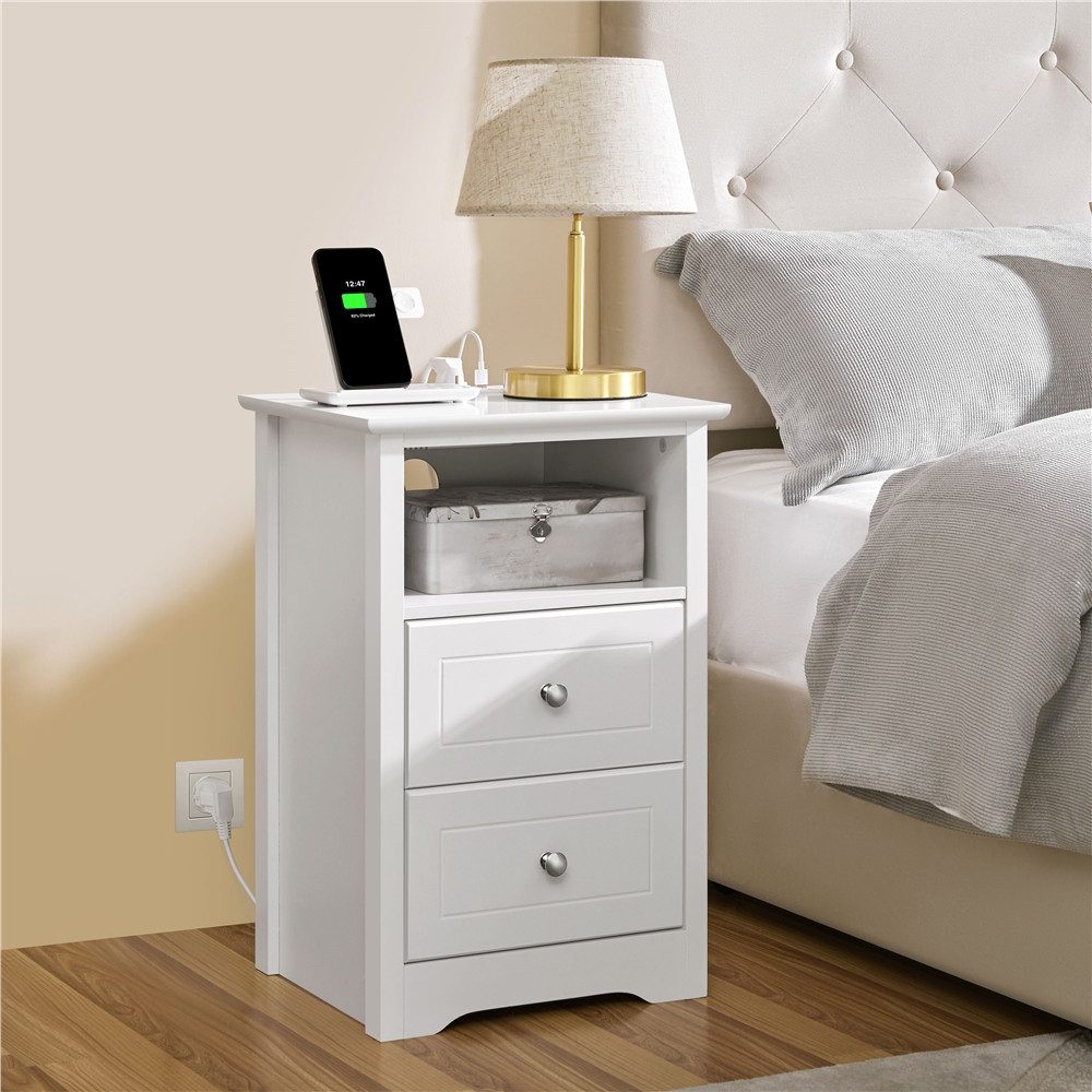 Yaheetech Nachttisch (2-St), Beistelltisch mit Steckdose & USB-Anschlüsse N günstig online kaufen