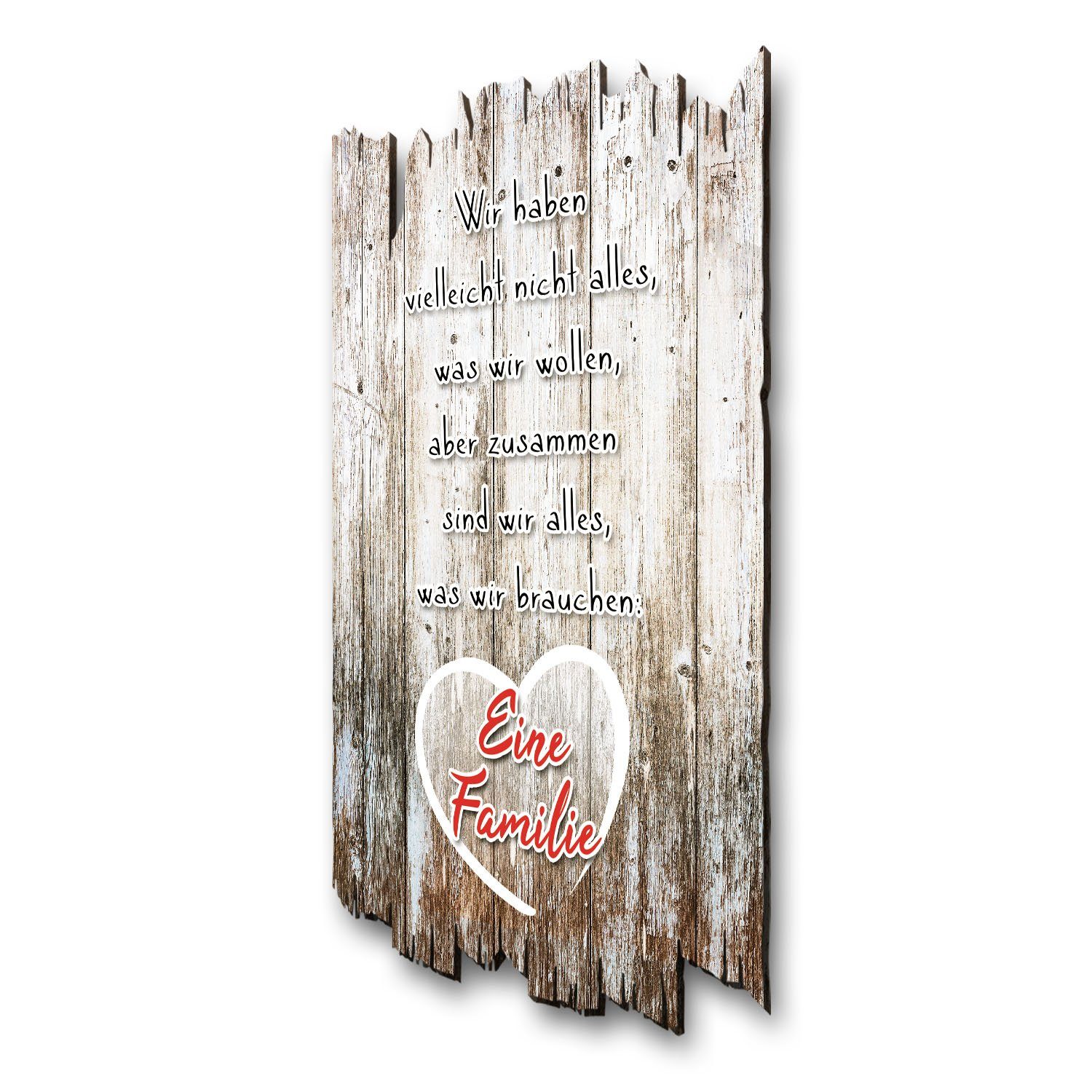 St), aus Herz Shabby Feder & Holzbild Motiv, Spruch Style, 30x20cm mit eine Kreative Zusammen Familie, (1 Holz,