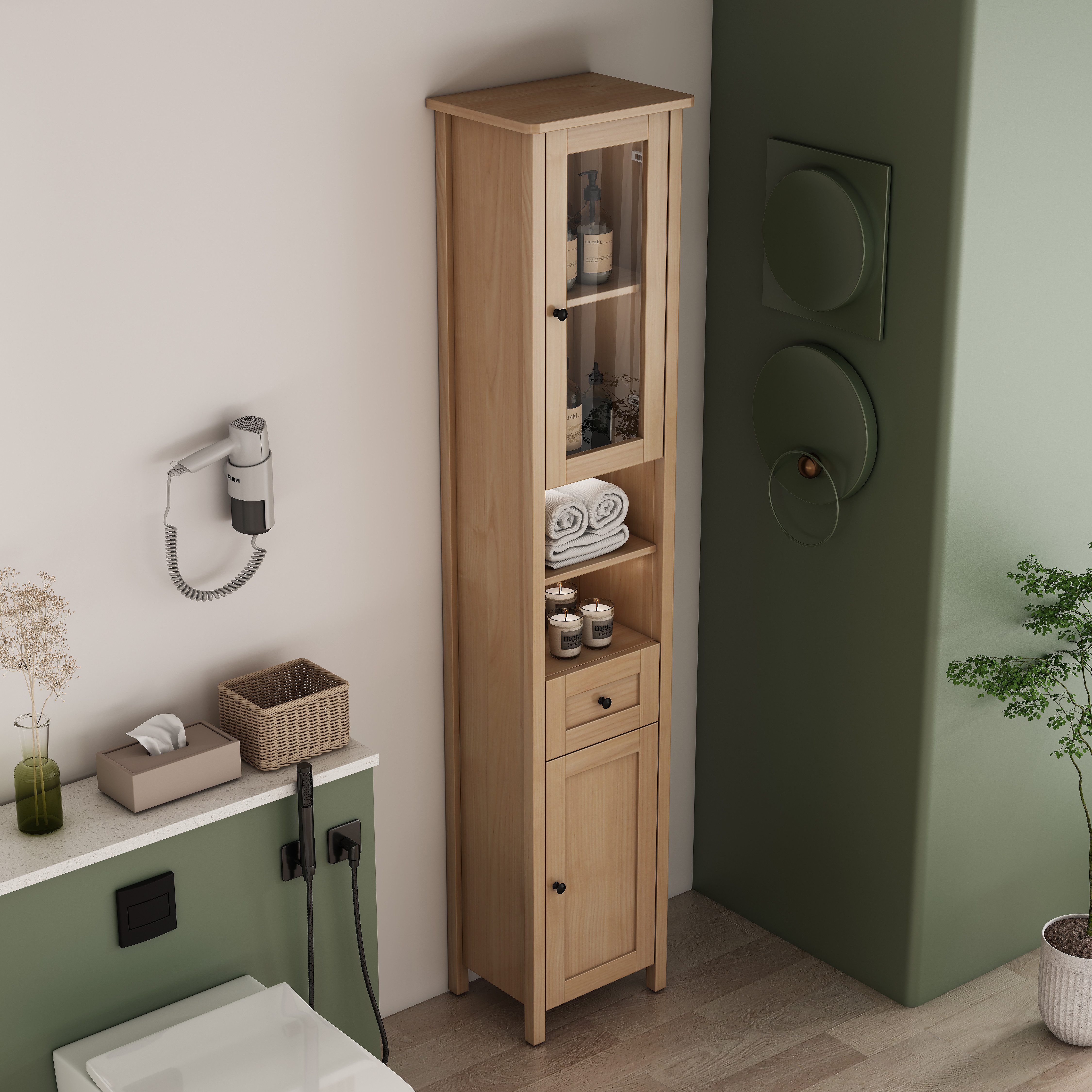 welltime Hochschrank STOCKHOLM Badschrank Breite 40cm mit Glastür
