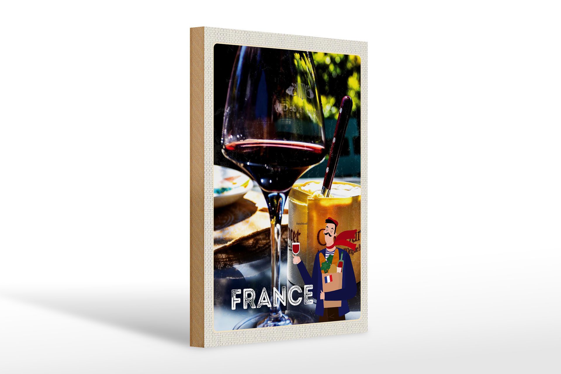 Holzbild Reise 20x30cm Frankreich Camembert Delikatesse